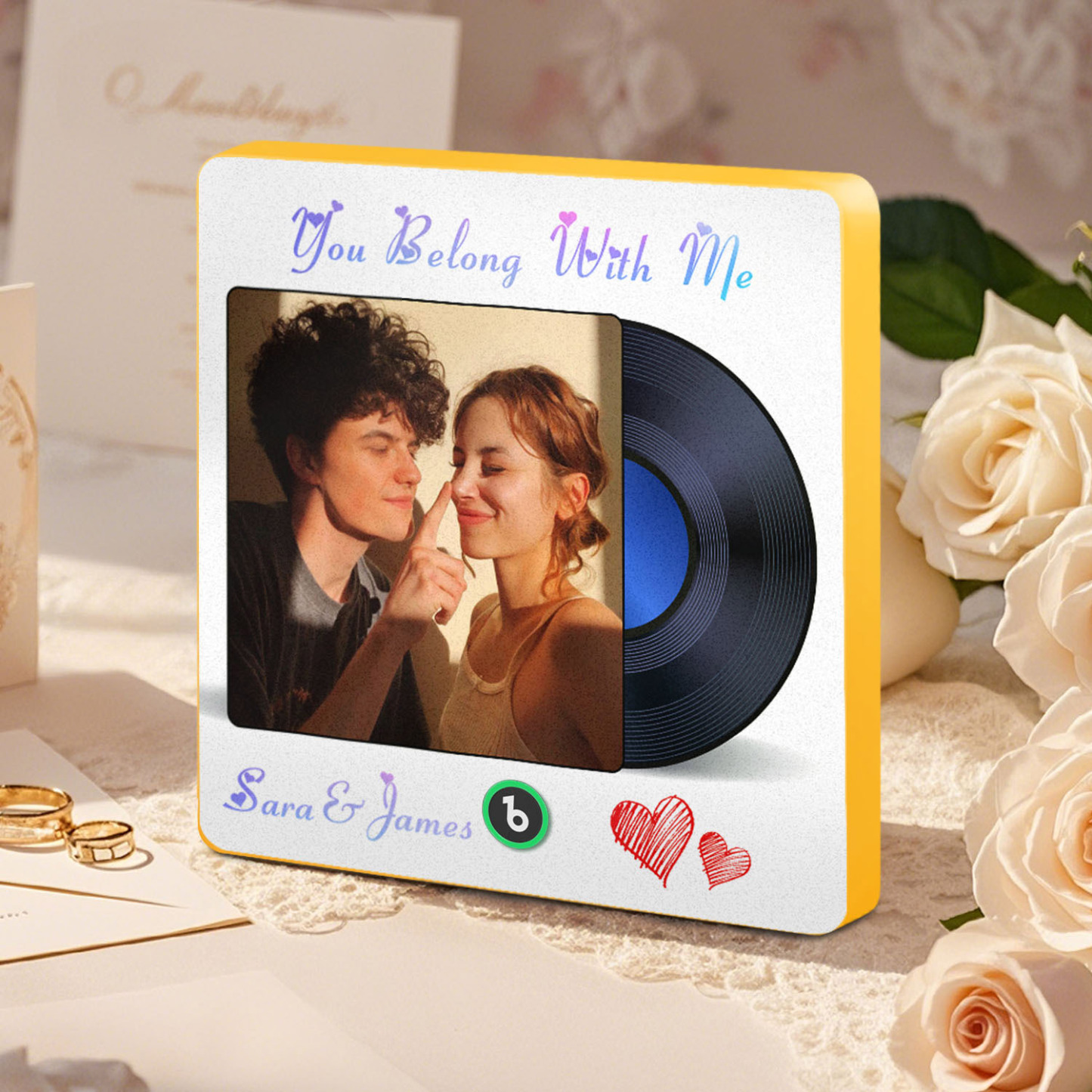 Custom Photo and Text Music Fridge Magnet Frame Music Wall Photo Sticker Music Disc Style Anniversary Gift - CustWitUK