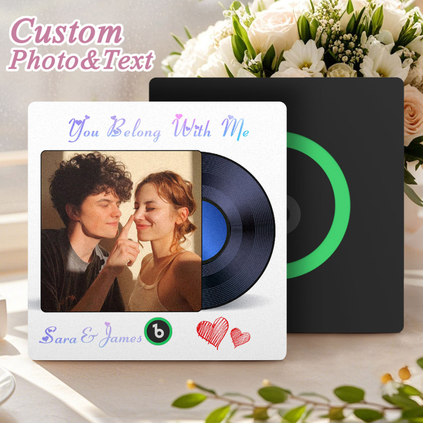 Custom Photo and Text Music Fridge Magnet Frame Music Wall Photo Sticker Music Disc Style Anniversary Gift - CustWitUK