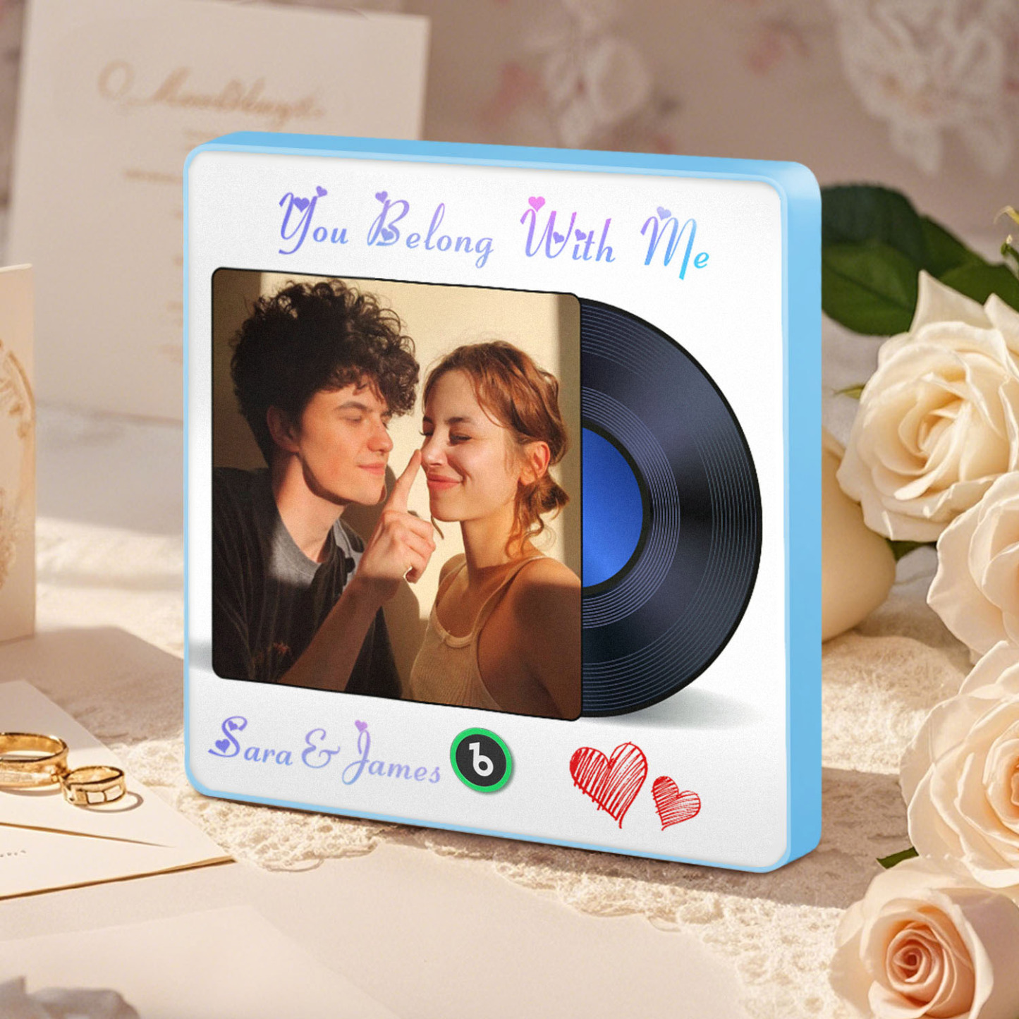 Custom Photo and Text Music Fridge Magnet Frame Music Wall Photo Sticker Music Disc Style Anniversary Gift - CustWitUK