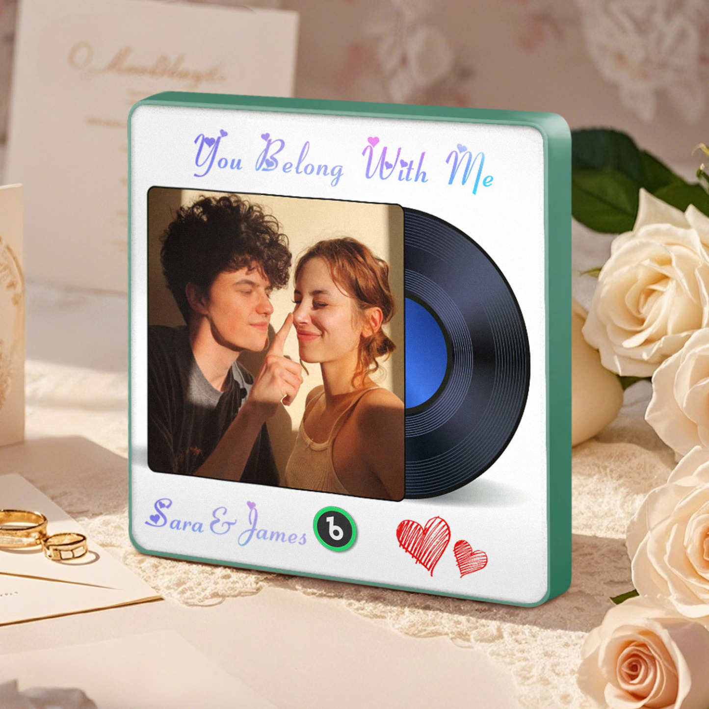 Custom Photo and Text Music Fridge Magnet Frame Music Wall Photo Sticker Music Disc Style Anniversary Gift - CustWitUK