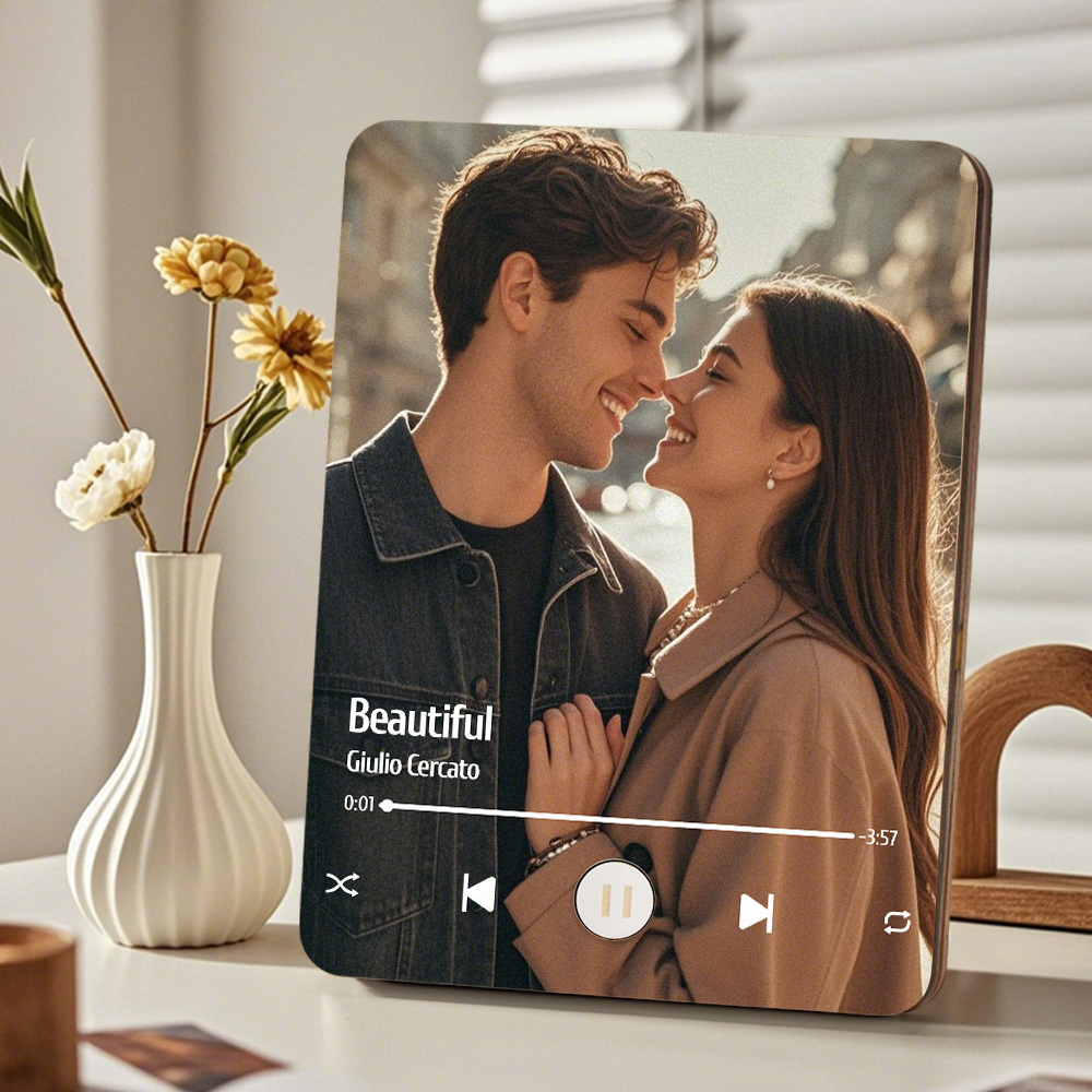 Custom Music Photo Frame That Plays Music Without Cell Phone Wooden Music Record Player Wedding Anniversary Gifts - CustWitUK