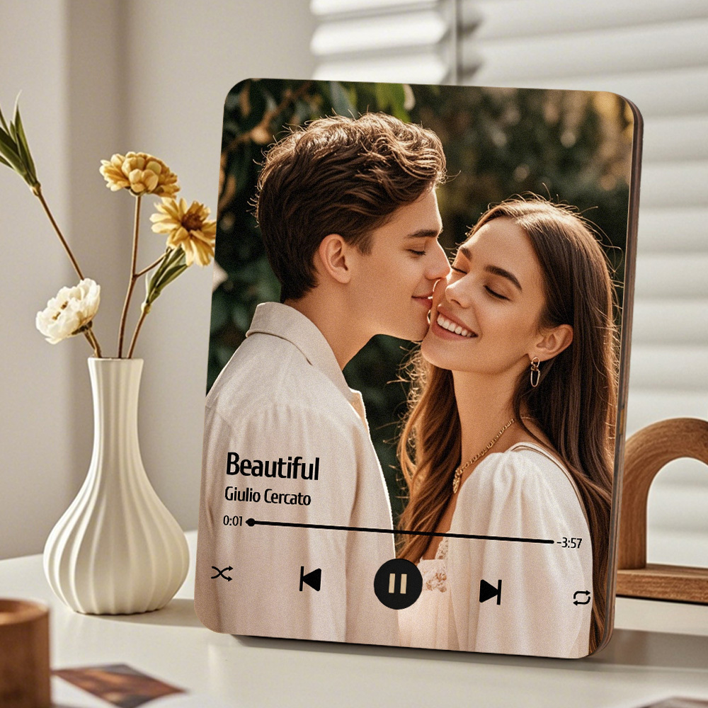 Custom Music Photo Frame That Plays Music Without Cell Phone Wooden Music Record Player Wedding Anniversary Gifts - CustWitUK