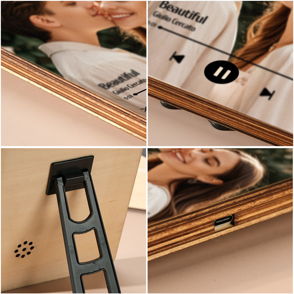 Custom Music Photo Frame That Plays Music Without Cell Phone Wooden Music Record Player Wedding Anniversary Gifts - CustWitUK