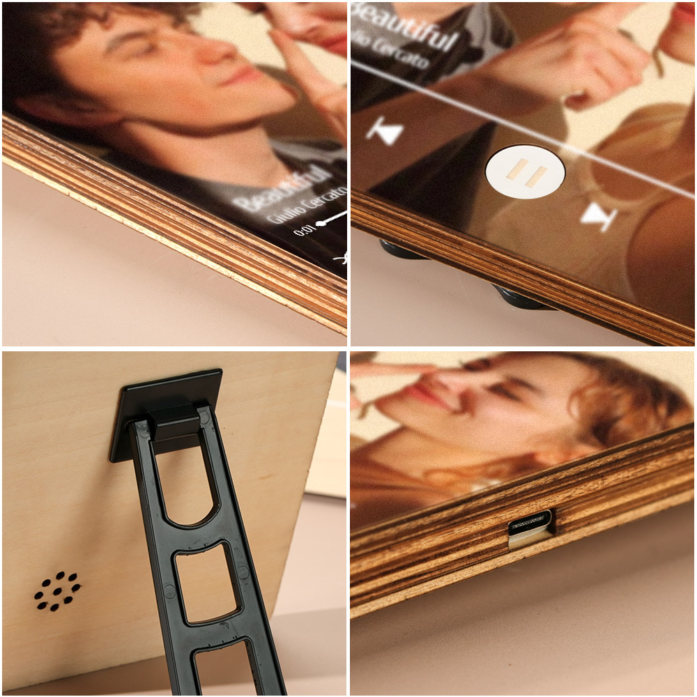 Custom Music Photo Frame That Plays Music Without Cell Phone Wooden Music Record Player Wedding Anniversary Gifts - CustWitUK