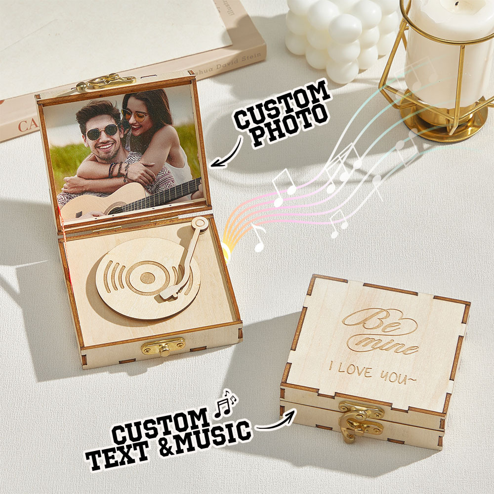 Custom Digital Music Box Personalized Wooden Photo Music Box With Text Birthday Anniversary Surprise Mother's Day Gift