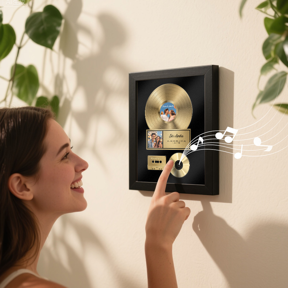 Decorazione Musicale Personalizzata In Stile Disco Dorato, Nome Personalizzato Con Foto Musicale, Targa Musicale Personalizzata Con Foto, Targa Con Canzone Personalizzata, Clicca Per Riprodurre Senza Bisogno Del Telefono Per I Tuoi Cari - 