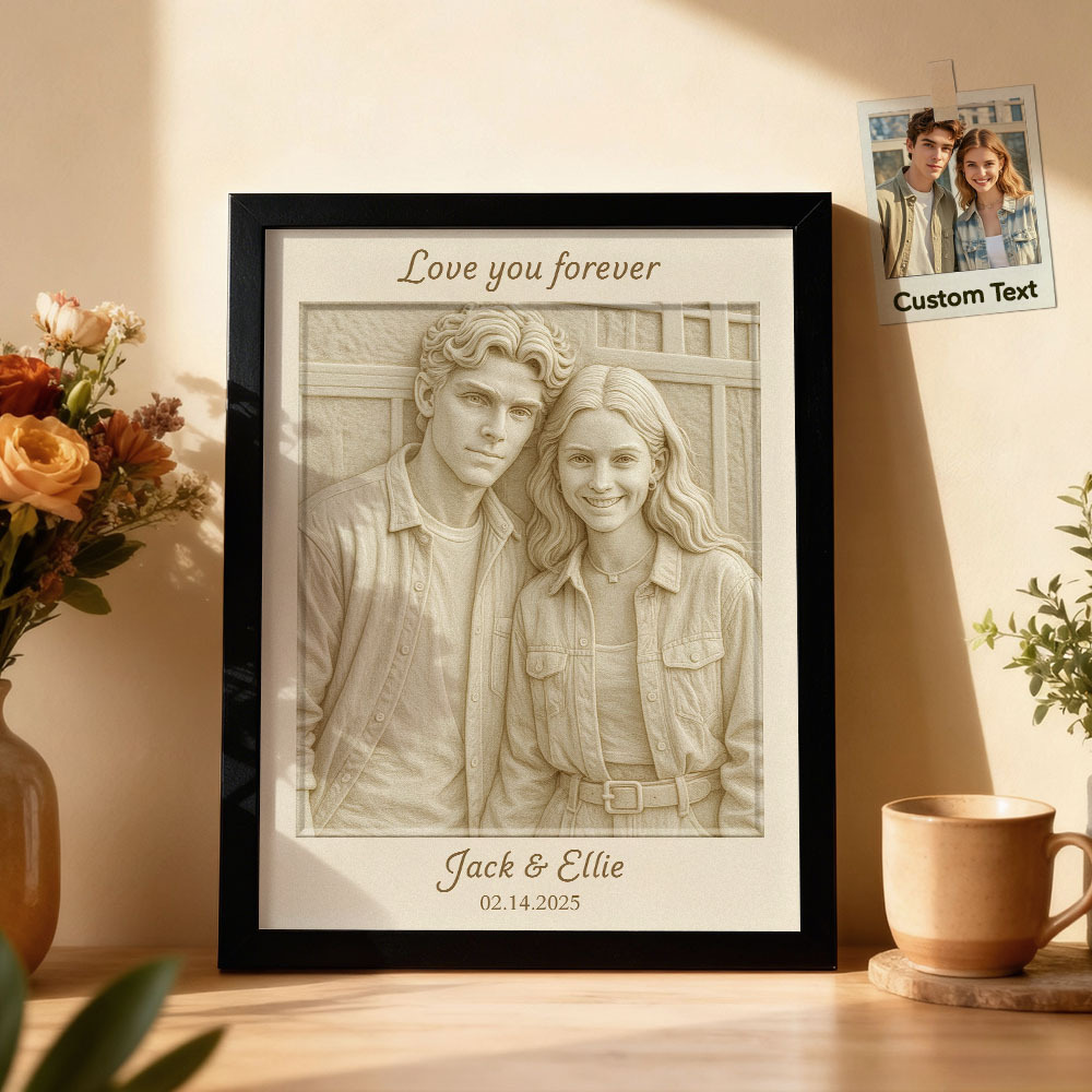 Custom 3D-Style Portrait Wall Art – Personalized Love Couple Photo Frame with Depth Illusion