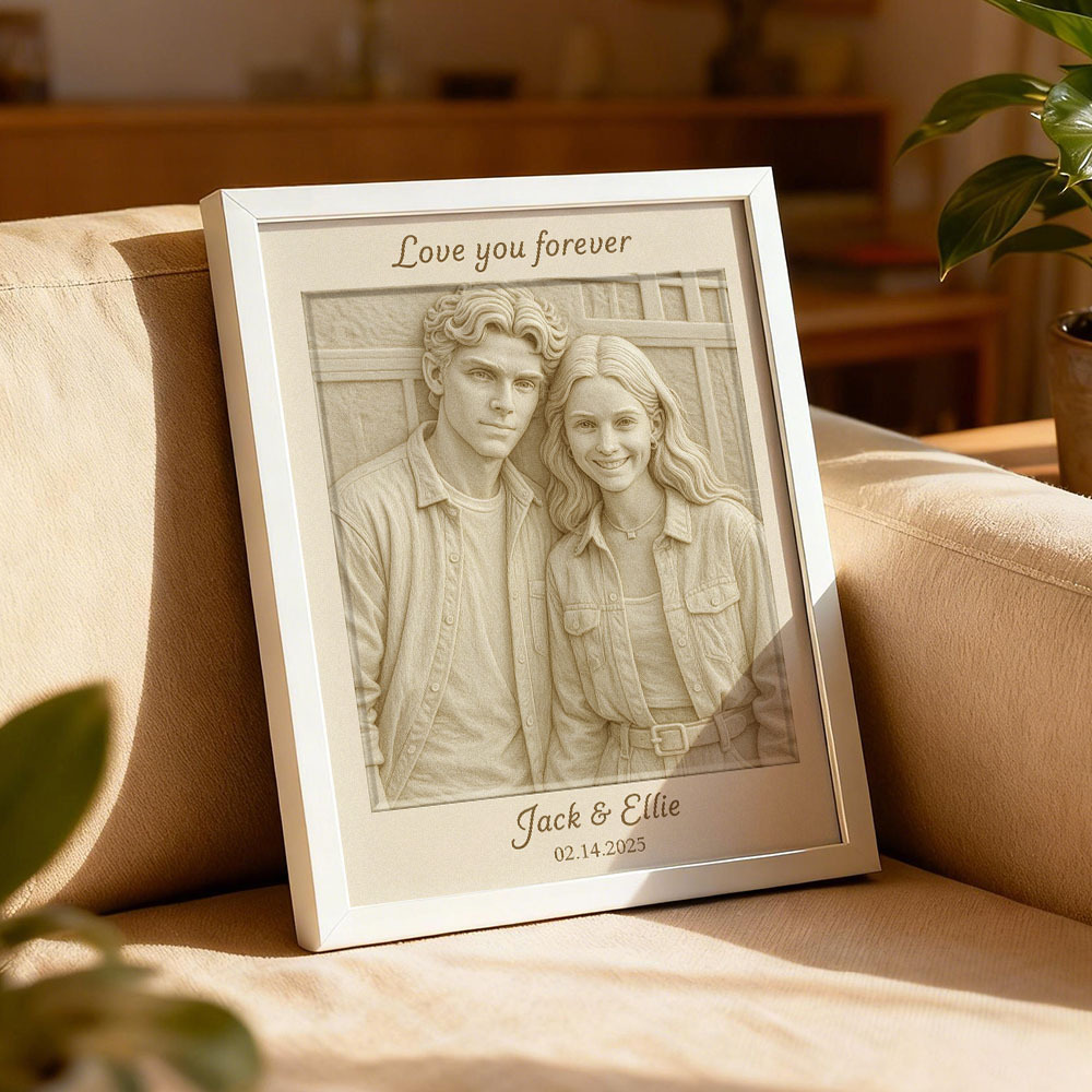 Custom 3D-Style Portrait Wall Art – Personalized Love Couple Photo Frame with Depth Illusion
