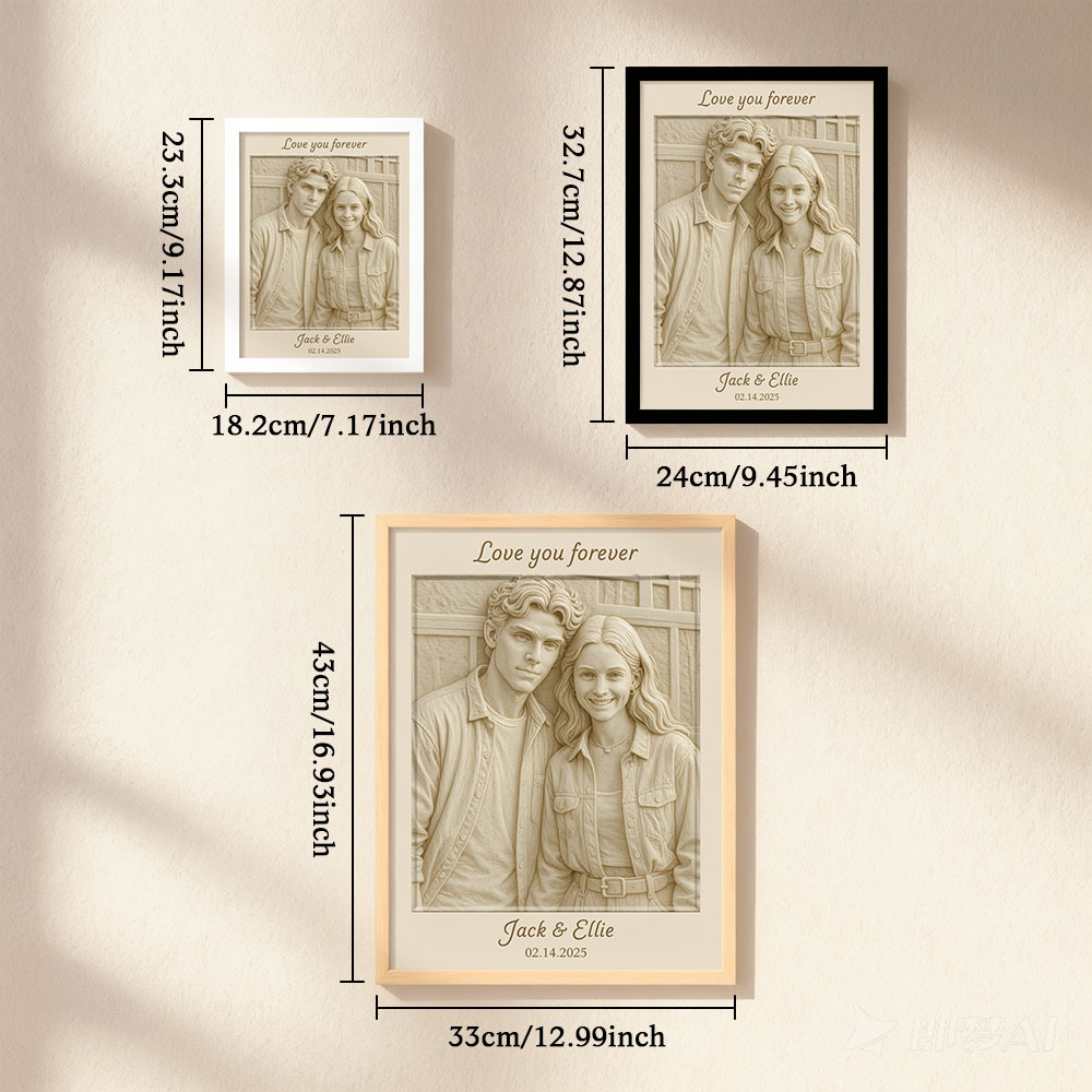 Custom 3D-Style Portrait Wall Art – Personalized Love Couple Photo Frame with Depth Illusion