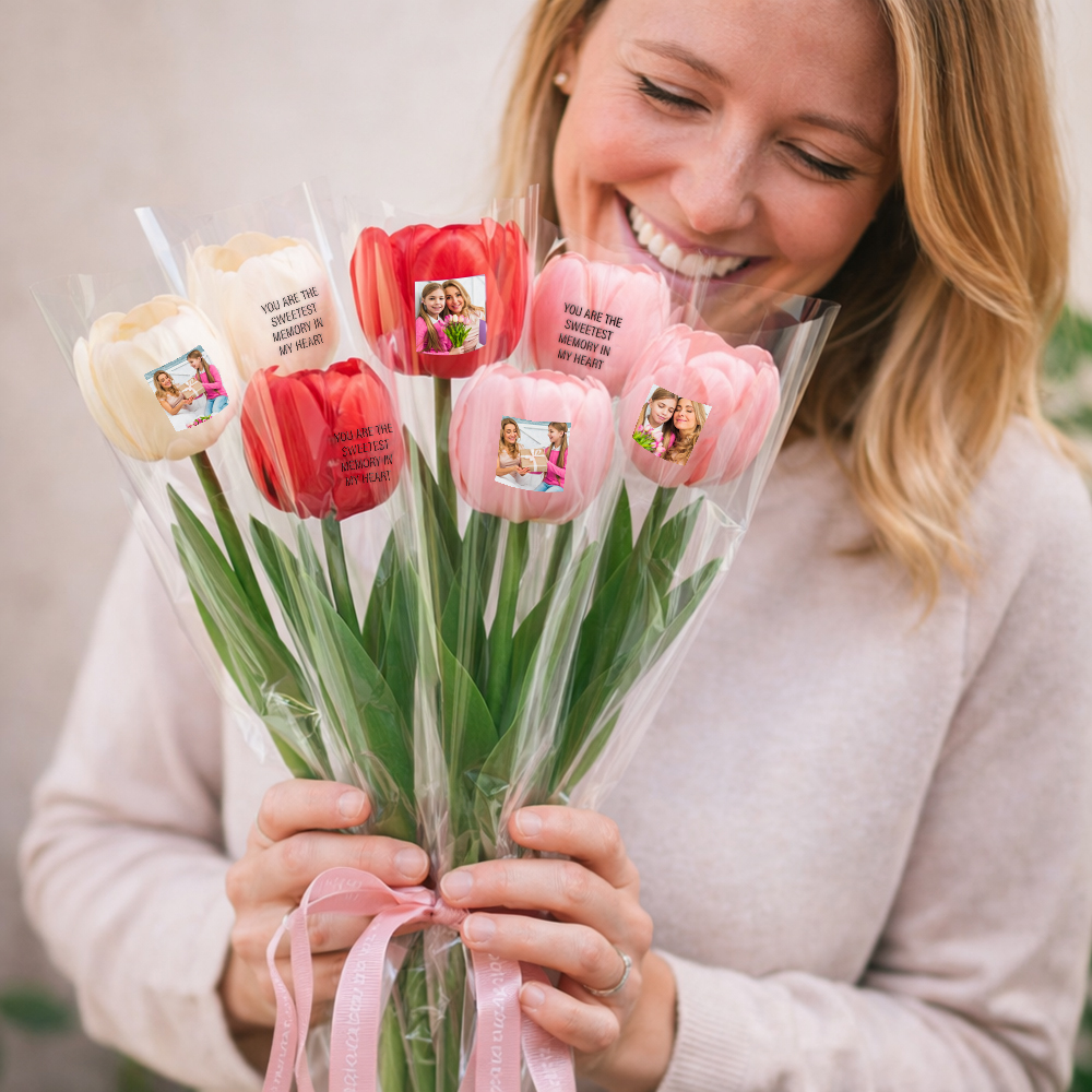 Custom Photo Tulip Flowers Personalized Text Artificial Flowers the Best Gift for Family for Couples