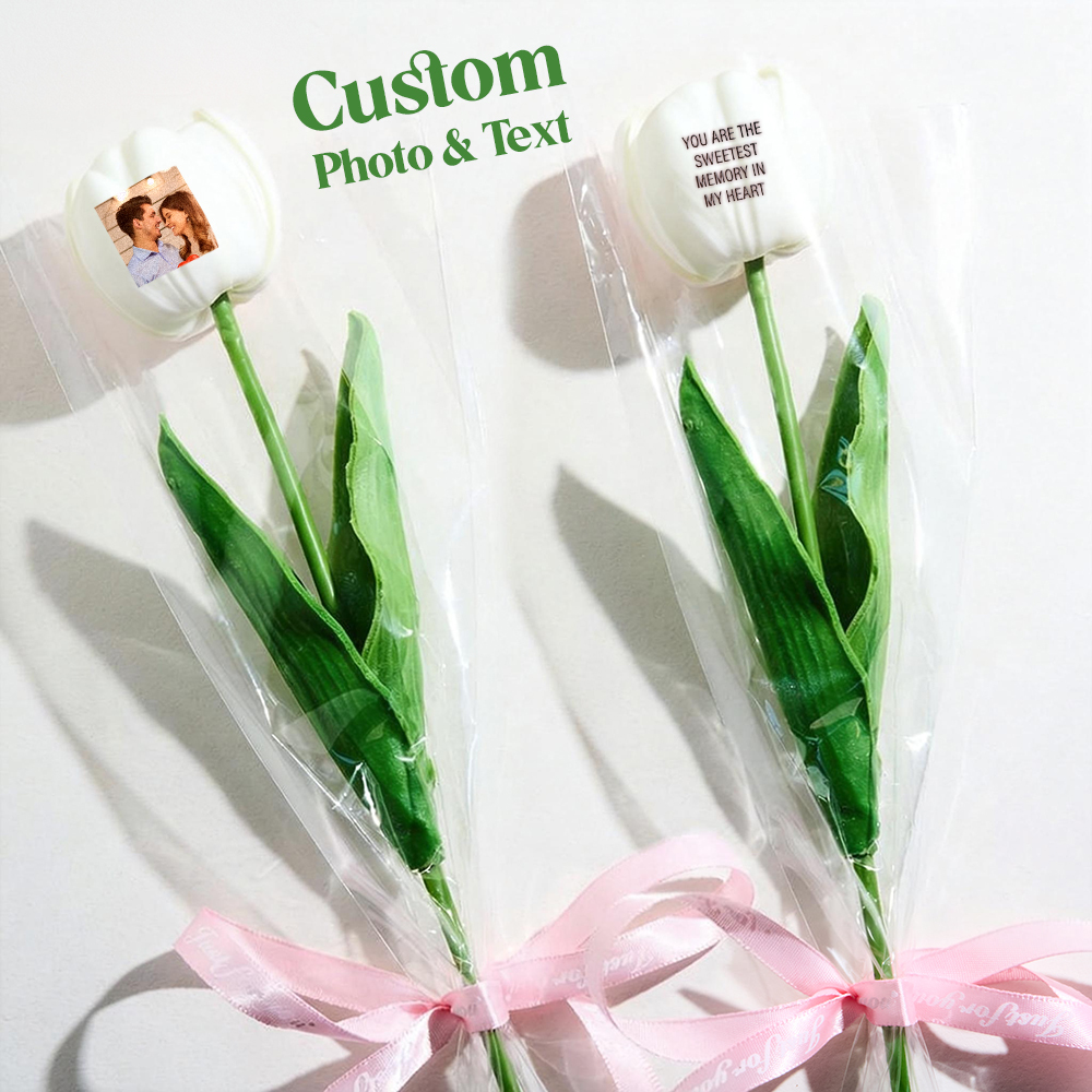 Custom Photo Tulip Flowers Personalized Text Artificial Flowers the Best Gift for Family for Couples