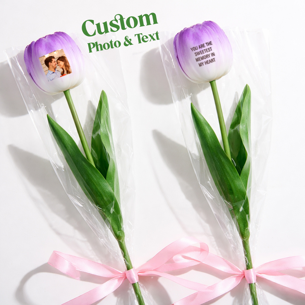 Custom Photo Tulip Flowers Personalized Text Artificial Flowers the Best Gift for Family for Couples