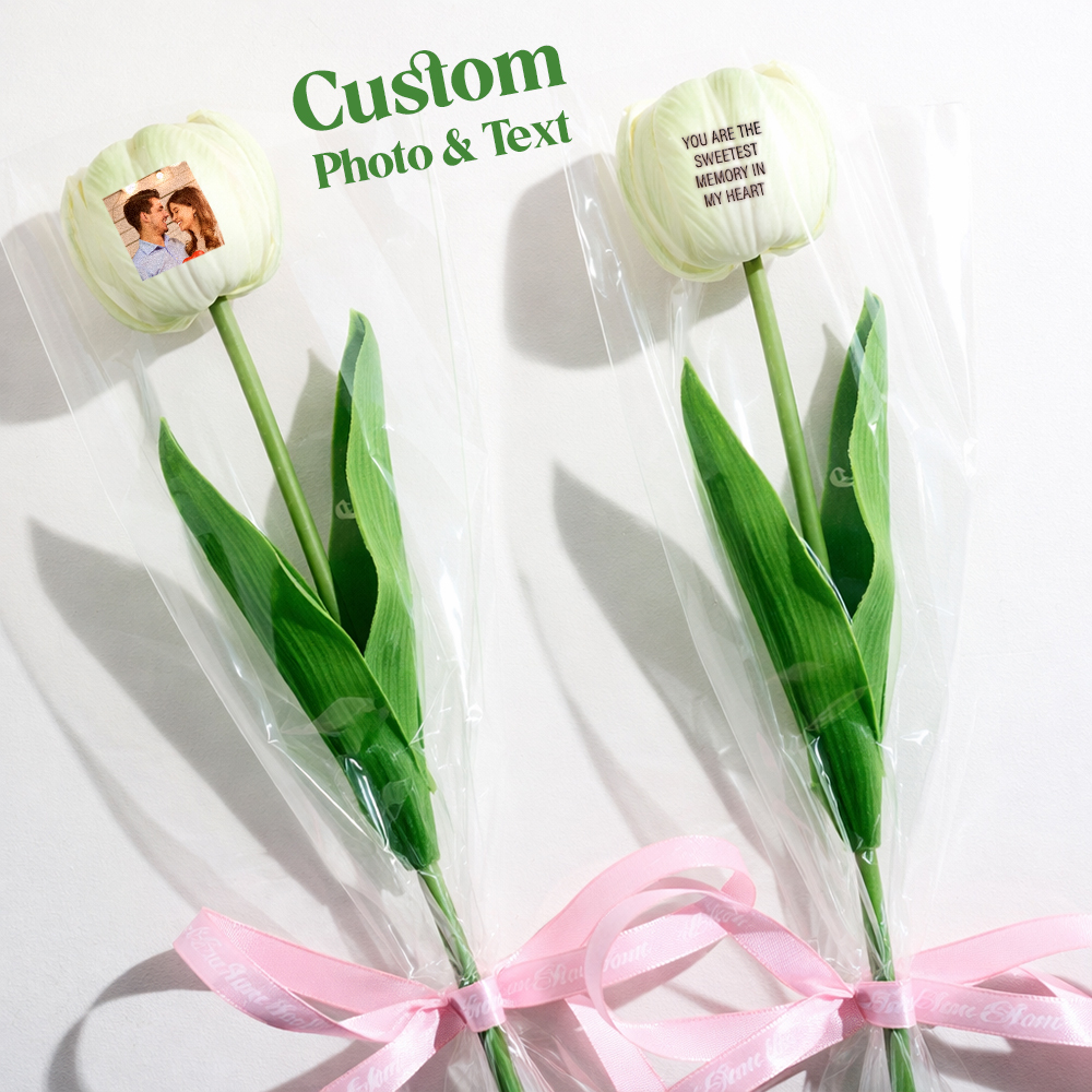 Custom Photo Tulip Flowers Personalized Text Artificial Flowers the Best Gift for Family for Couples
