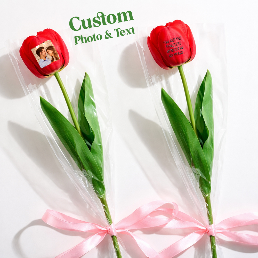 Custom Photo Tulip Flowers Personalized Text Artificial Flowers the Best Gift for Family for Couples