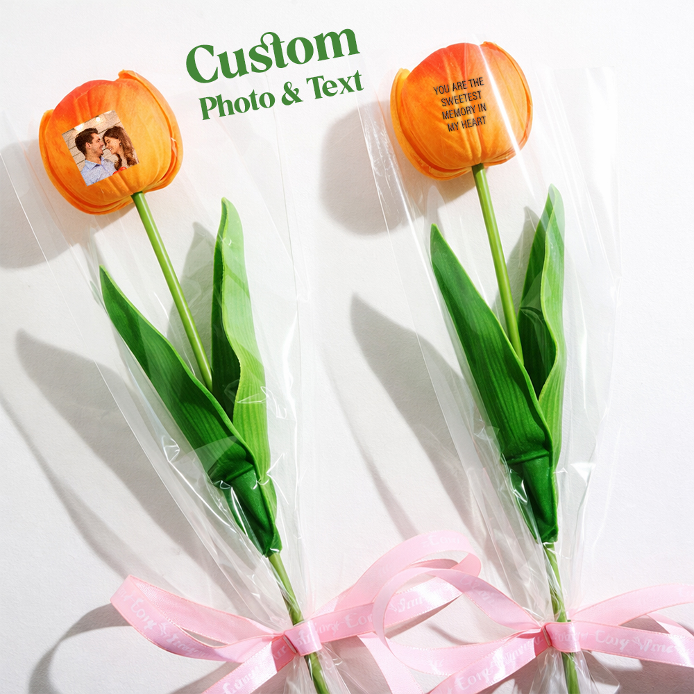 Custom Photo Tulip Flowers Personalized Text Artificial Flowers the Best Gift for Family for Couples