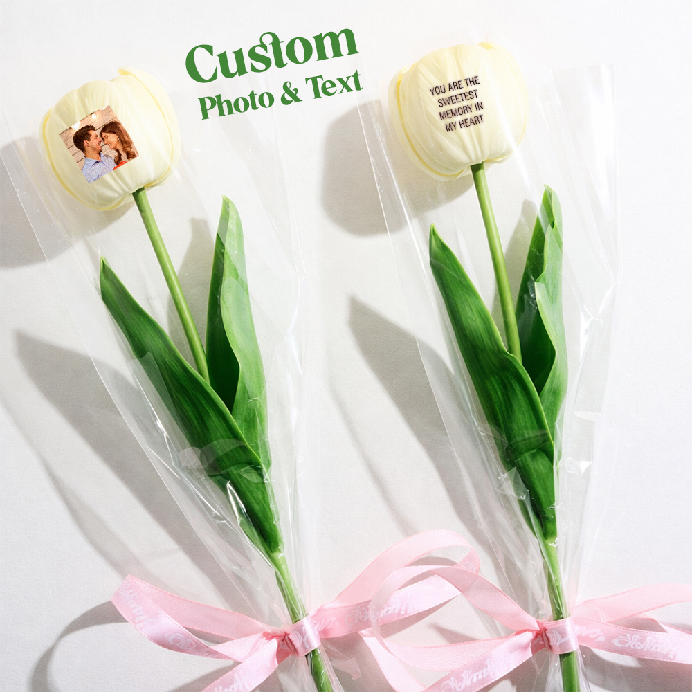 Custom Photo Tulip Flowers Personalized Text Artificial Flowers the Best Gift for Family for Couples
