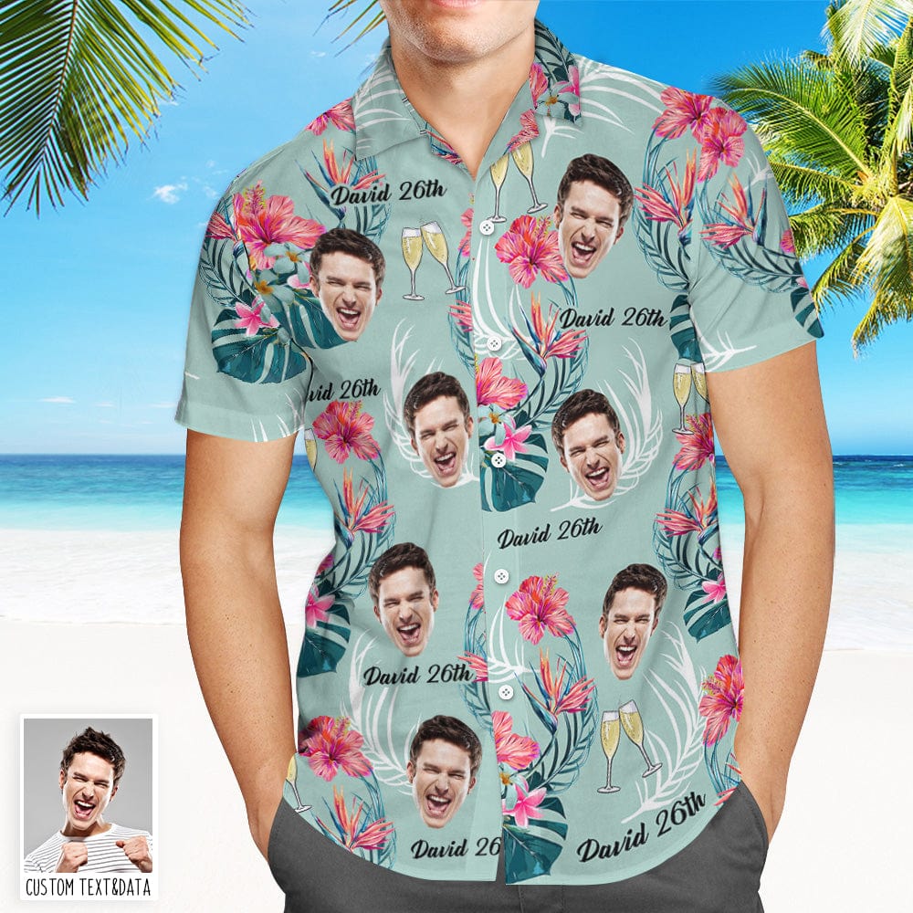 Camicia Hawaiana Con Foto Personalizzata, Nome Ed Età, Regalo Per Compleanno - 