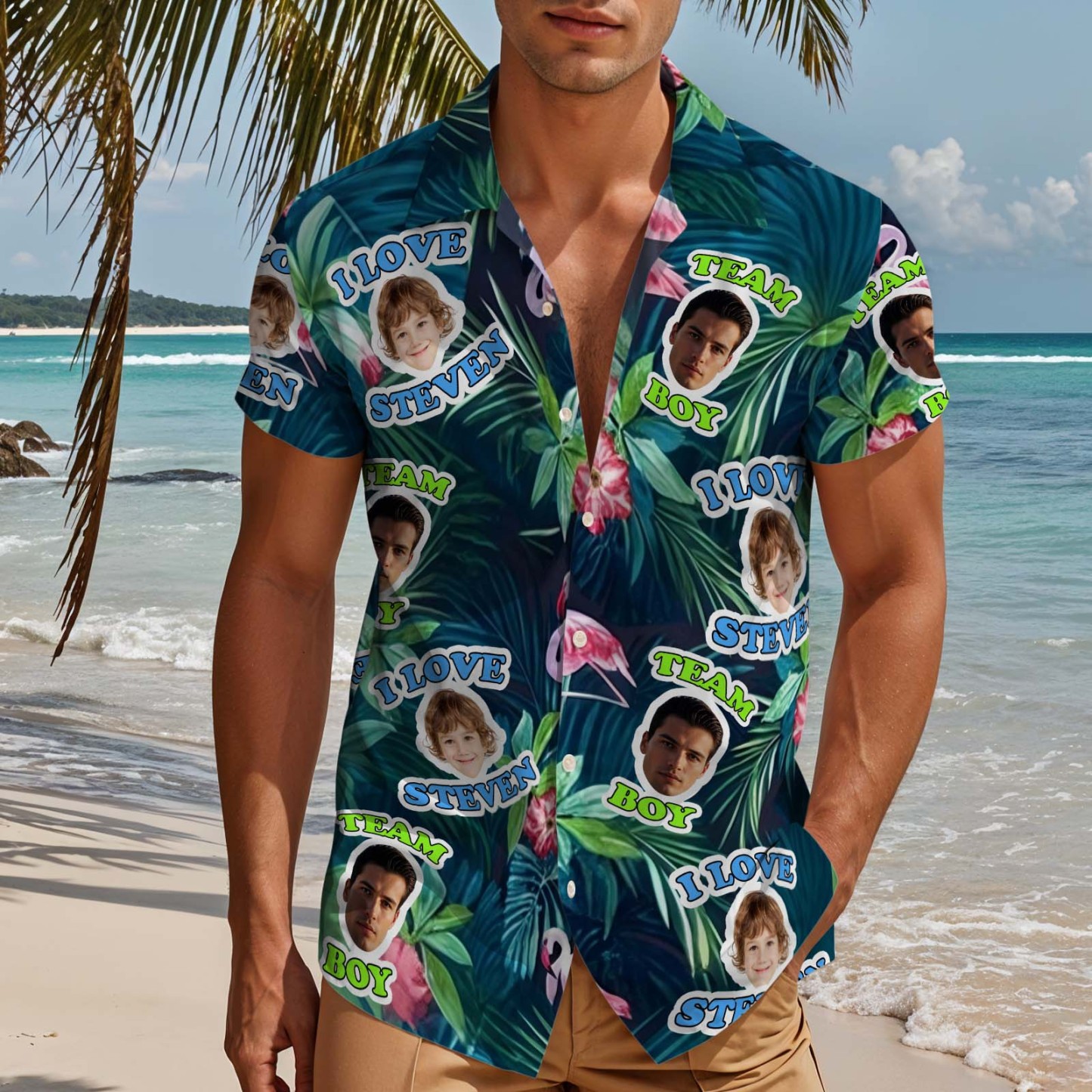 Camicia Hawaiana Personalizzata Con Foto, Camicia Hawaiana Personalizzata Con Foto Di Cane E Gatto, Regalo Per Papà - 