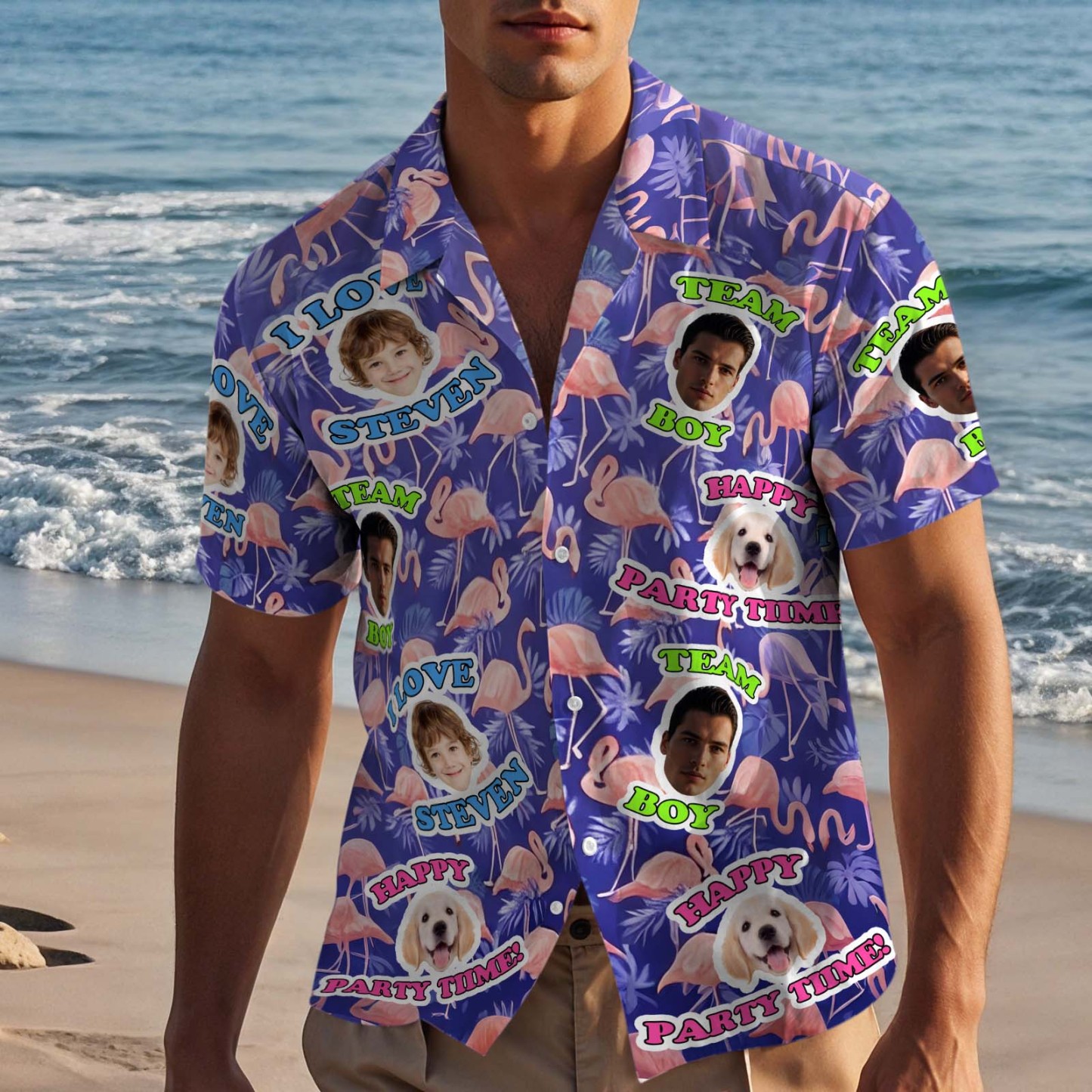 Camicia Hawaiana Personalizzata Con Foto, Camicia Hawaiana Personalizzata Con Foto Di Cane E Gatto, Regalo Per Papà - 