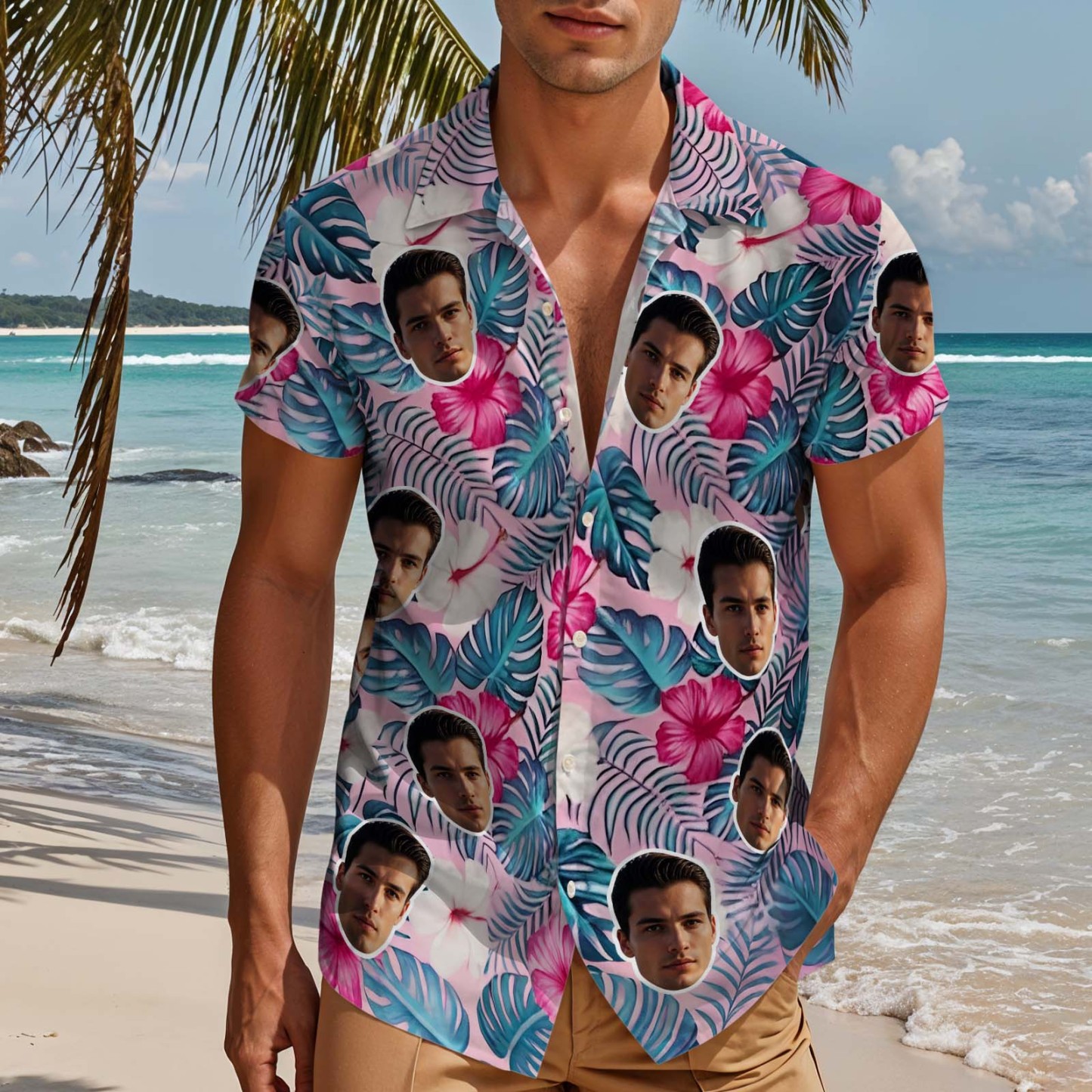 Divertente Camicia Hawaiana Personalizzata Con Foglie, Maglietta Con Foto, Regalo Perfetto Per La Festa Del Papà - 