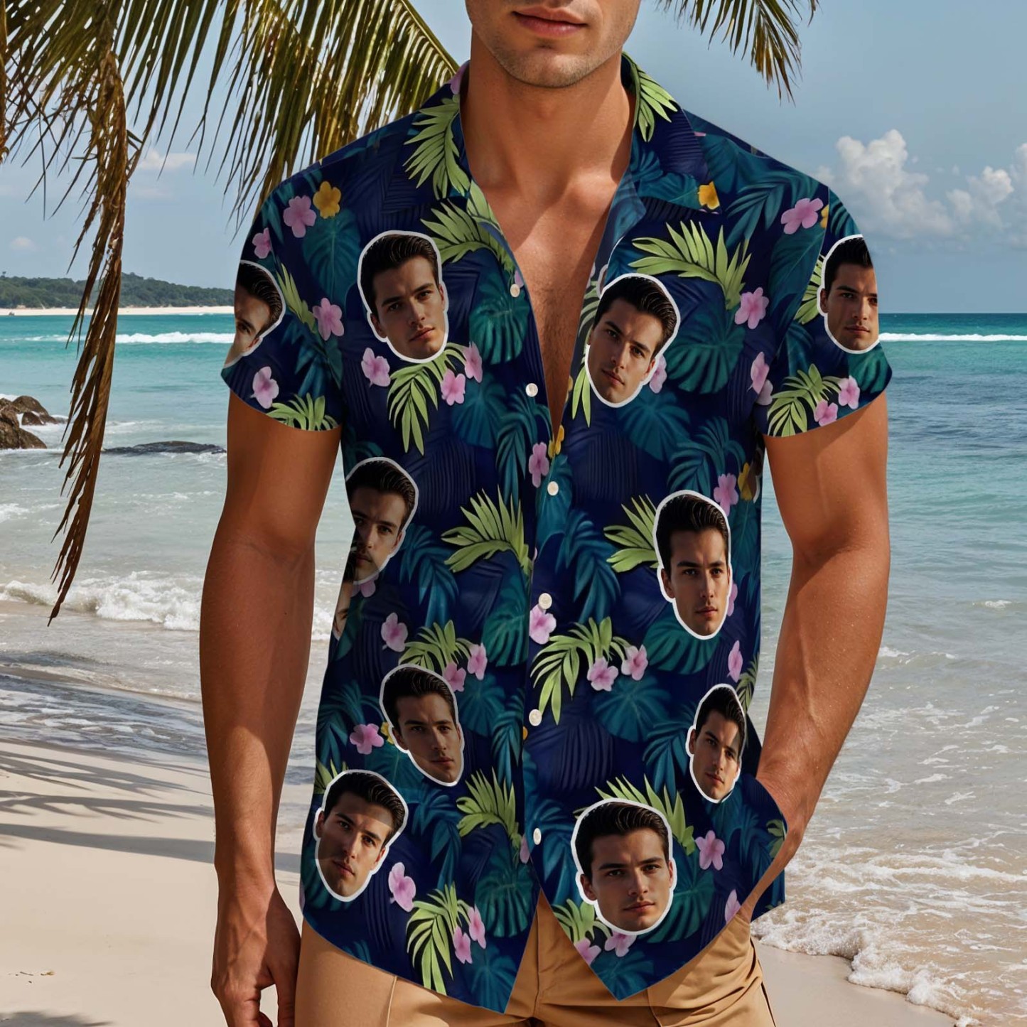 Divertente Camicia Hawaiana Personalizzata Con Foglie, Maglietta Con Foto, Regalo Perfetto Per La Festa Del Papà - 