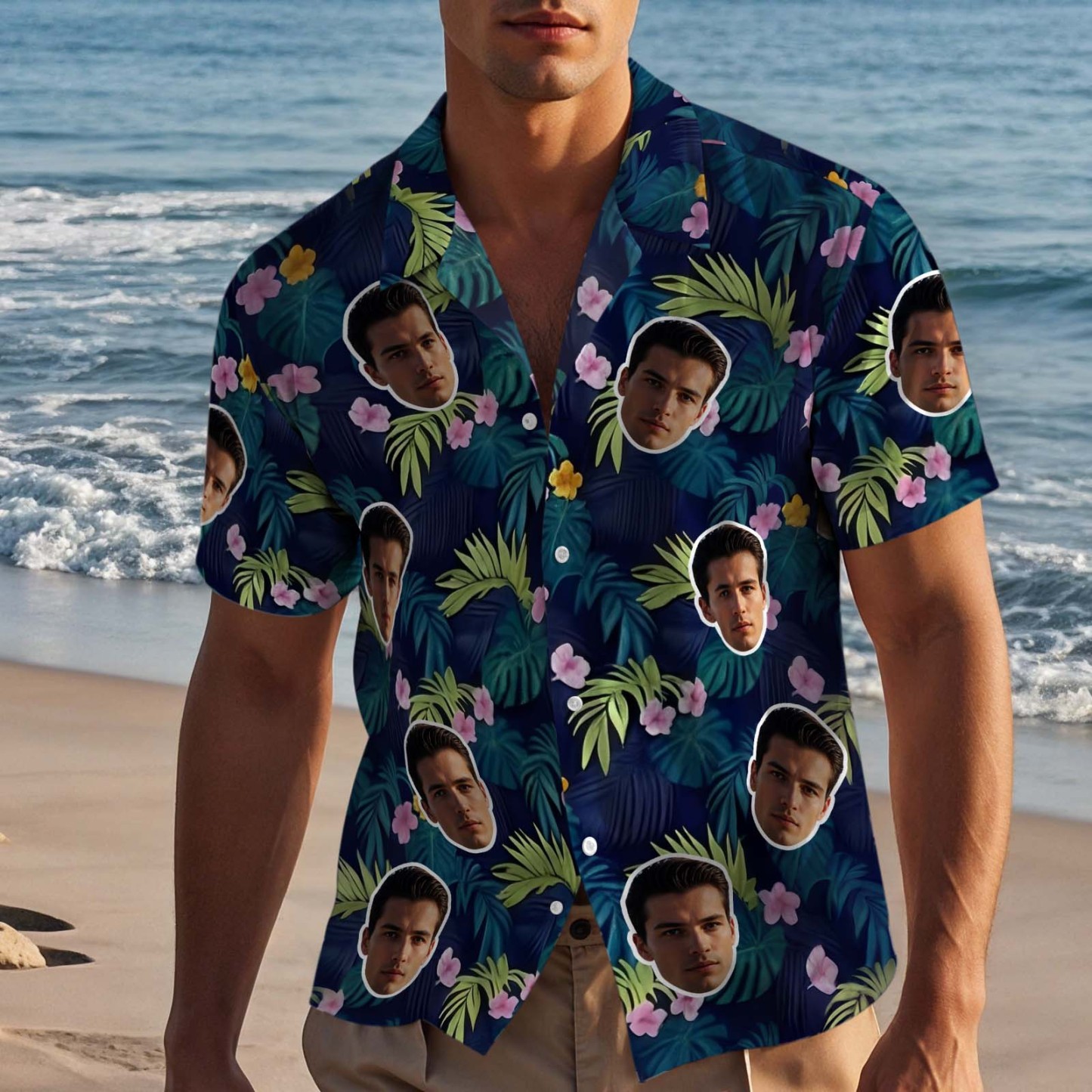 Divertente Camicia Hawaiana Personalizzata Con Foglie, Maglietta Con Foto, Regalo Perfetto Per La Festa Del Papà - 