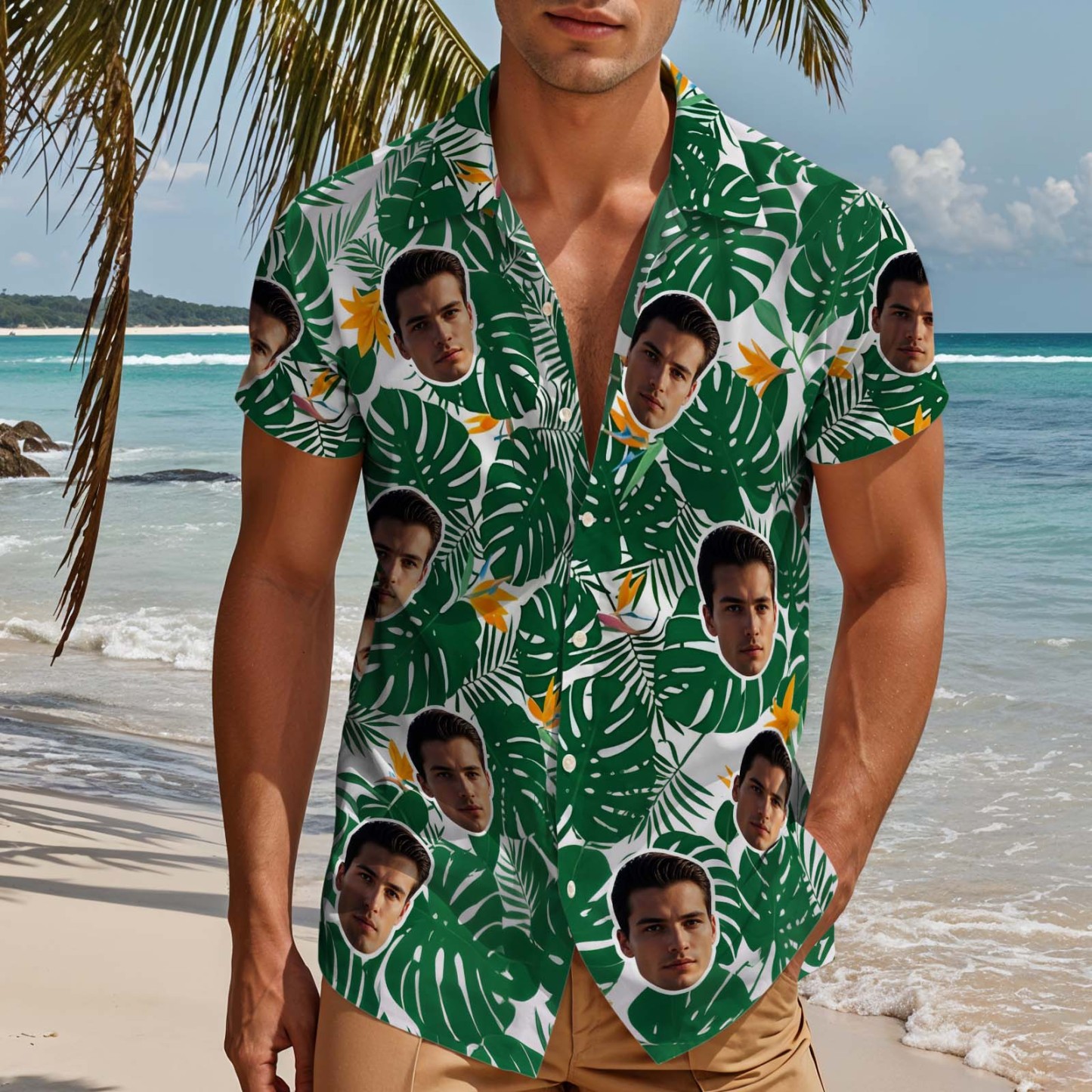 Camicia Hawaiana Personalizzata Con Foto Del Viso Del Tuo Animale Domestico, Perfetta Per La Festa Del Papà - 