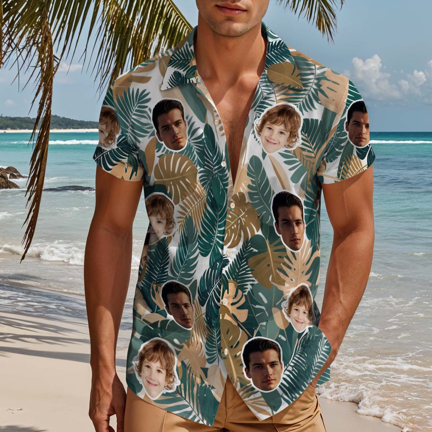 Divertente Camicia Hawaiana Personalizzata Con Foglie, Maglietta Con Foto, Regalo Perfetto Per La Festa Del Papà - 