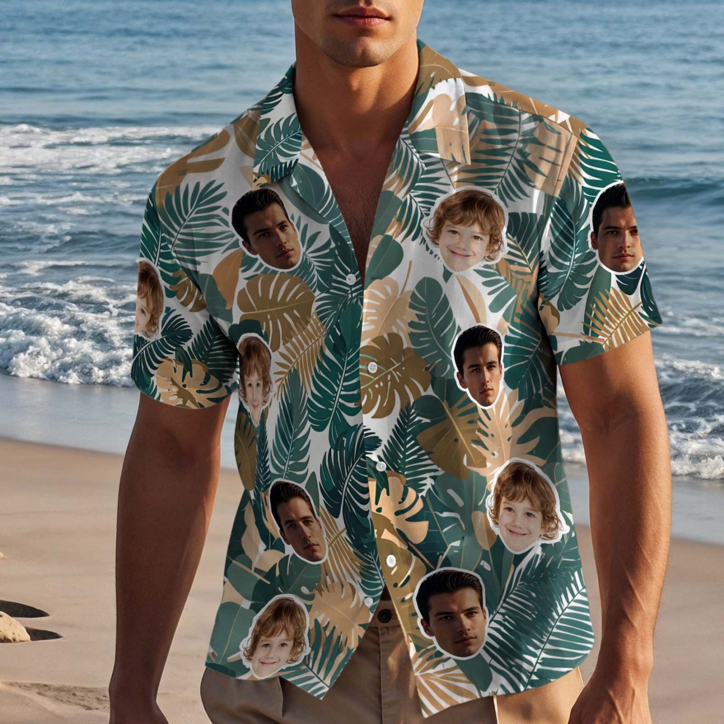 Divertente Camicia Hawaiana Personalizzata Con Foglie, Maglietta Con Foto, Regalo Perfetto Per La Festa Del Papà - 