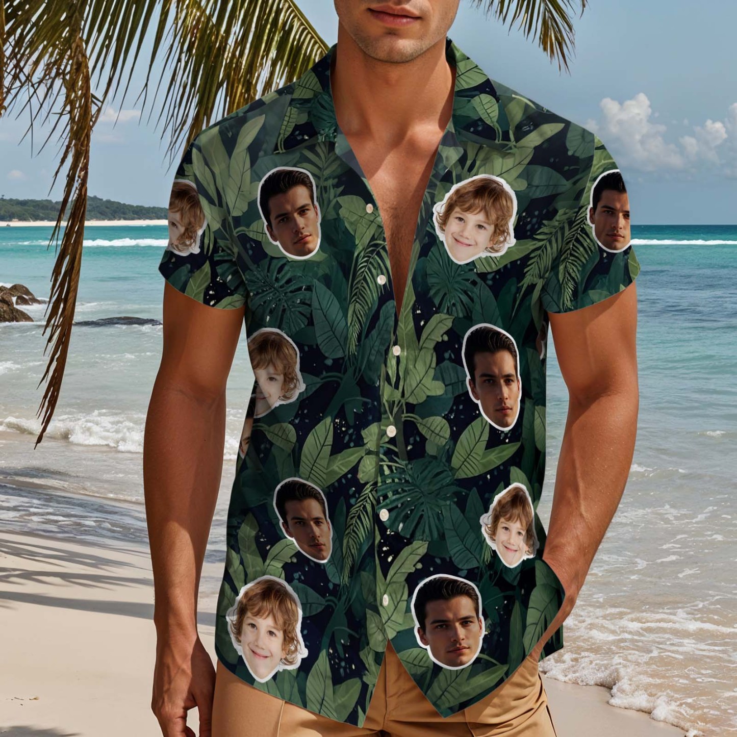 Divertente Camicia Hawaiana Personalizzata Con Foglie, Maglietta Con Foto, Regalo Perfetto Per La Festa Del Papà - 