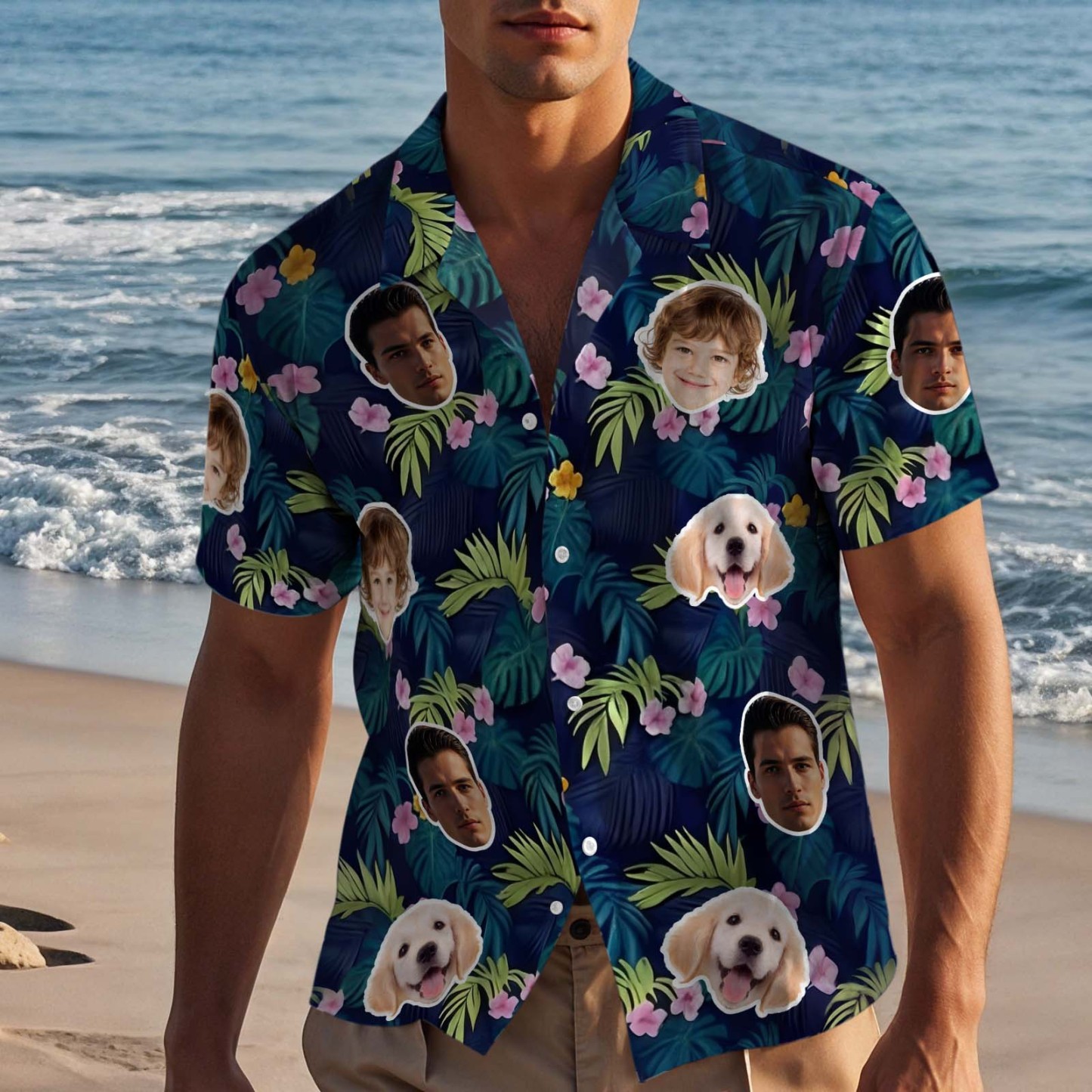 Divertente Camicia Hawaiana Personalizzata Con Foglie, Maglietta Con Foto, Regalo Perfetto Per La Festa Del Papà - 