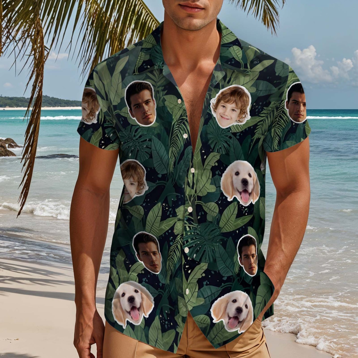 Divertente Camicia Hawaiana Personalizzata Con Foglie, Maglietta Con Foto, Regalo Perfetto Per La Festa Del Papà - 