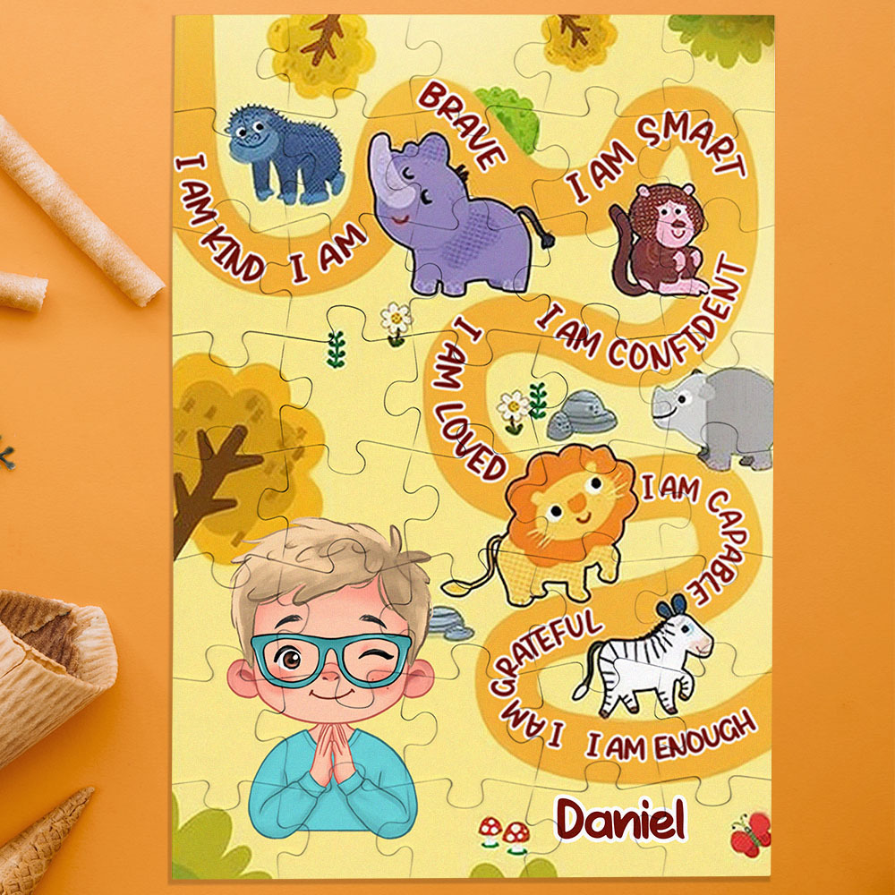Personalized Puzzle Gift For Children Custom Name Affirmation I Am Puzzle with 5 Background Style Back to School Gift for Kids & Grandson