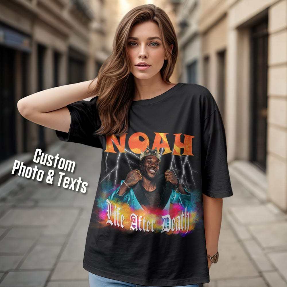 Maglietta Vintage Personalizzata Con Foto, Maglietta Hip-hop Rap Americana Retrò Personalizzata Con Nome - 