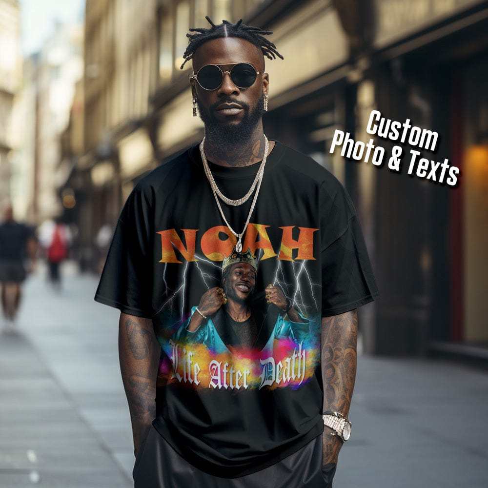 Maglietta Vintage Personalizzata Con Foto, Maglietta Hip-hop Rap Americana Retrò Personalizzata Con Nome - 