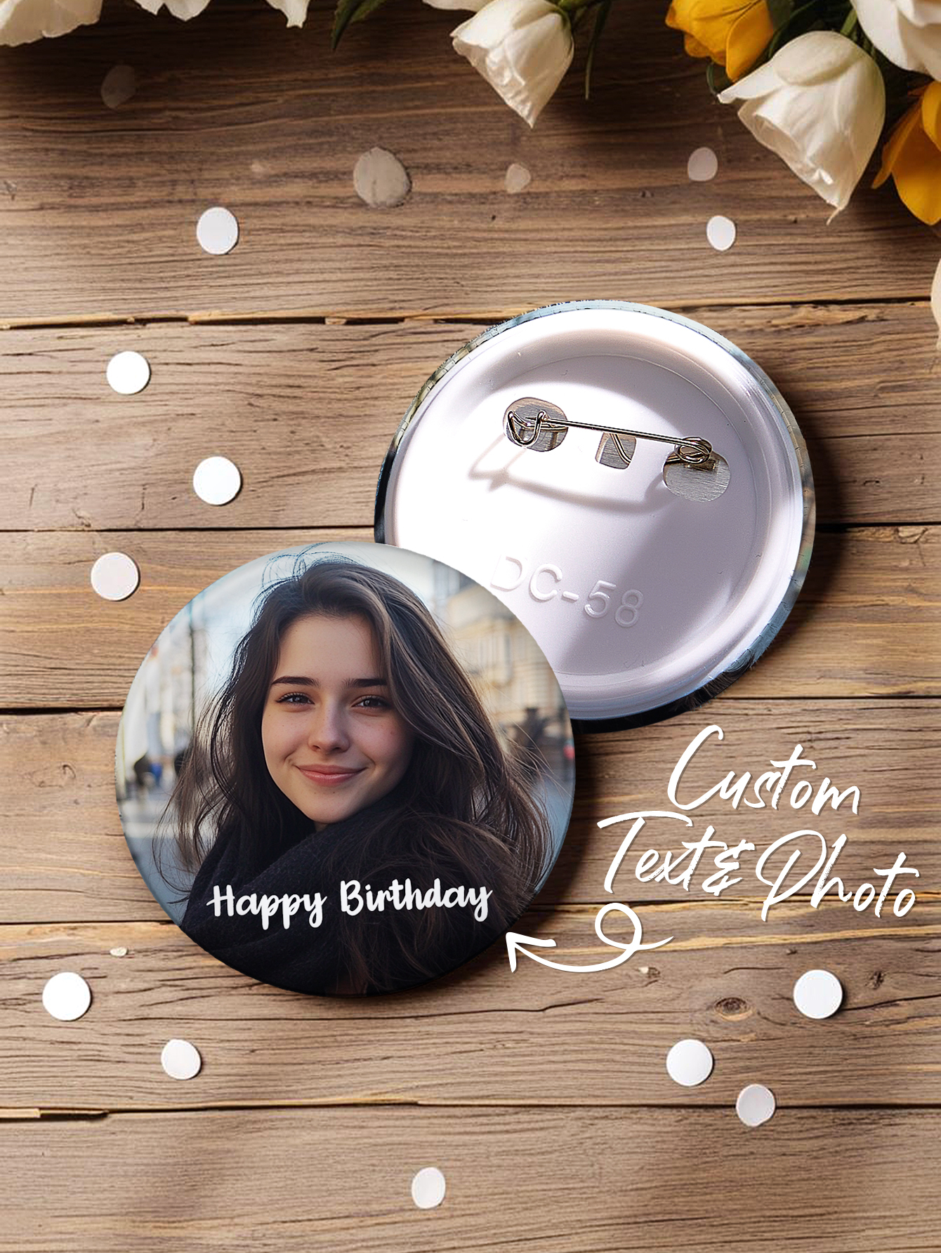 Spilla Con Foto E Testo Personalizzati, Spilla Con Bottone Personalizzato, Regalo Divertente - 