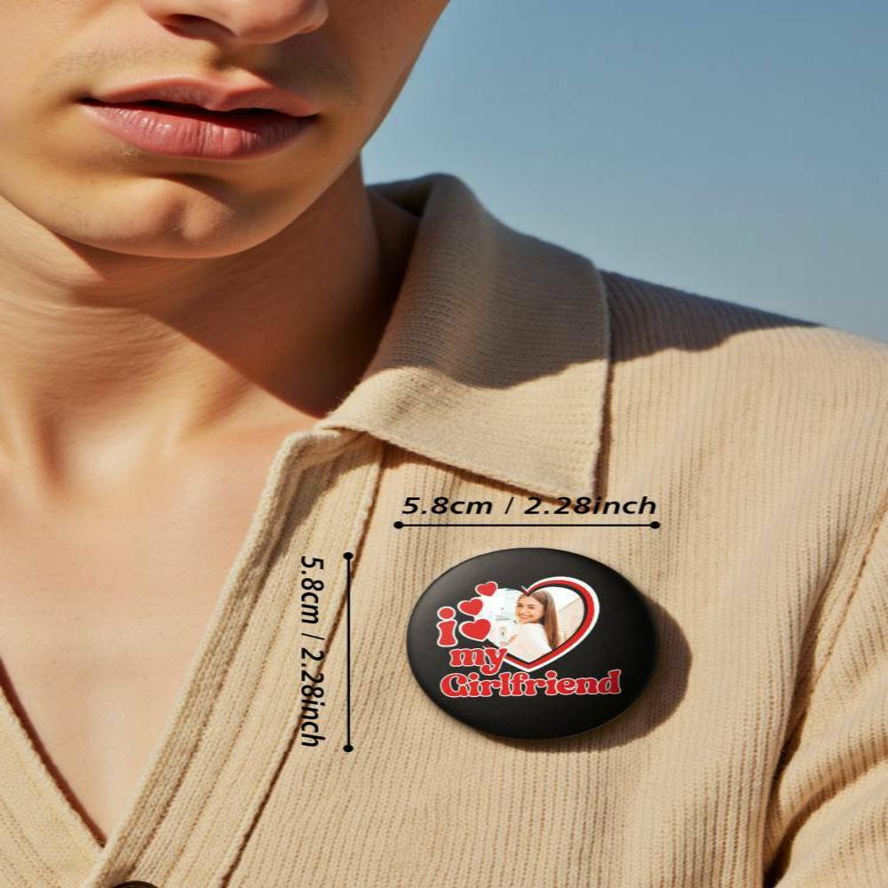Spilla Con Foto Personalizzata, Spilla Con Bottone 'love Girlfriend' Personalizzata - 