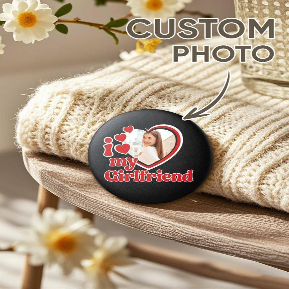 Spilla Con Foto Personalizzata, Spilla Con Bottone 'love Girlfriend' Personalizzata - 