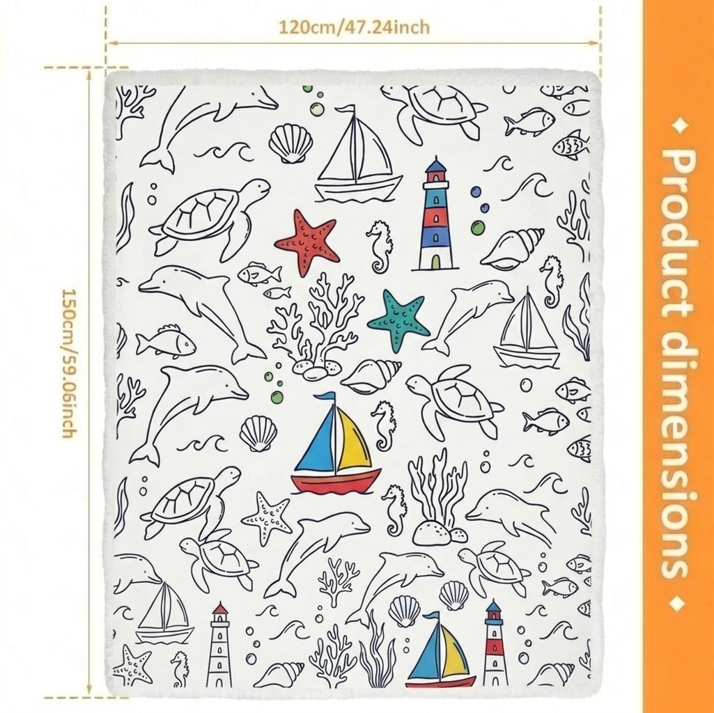 Coperte Da Disegno Fai-da-te Doodle Coperte Di Vita Marina, Coperte Artistiche Lavabili Personalizzabili Per Bambini E Adulti - 