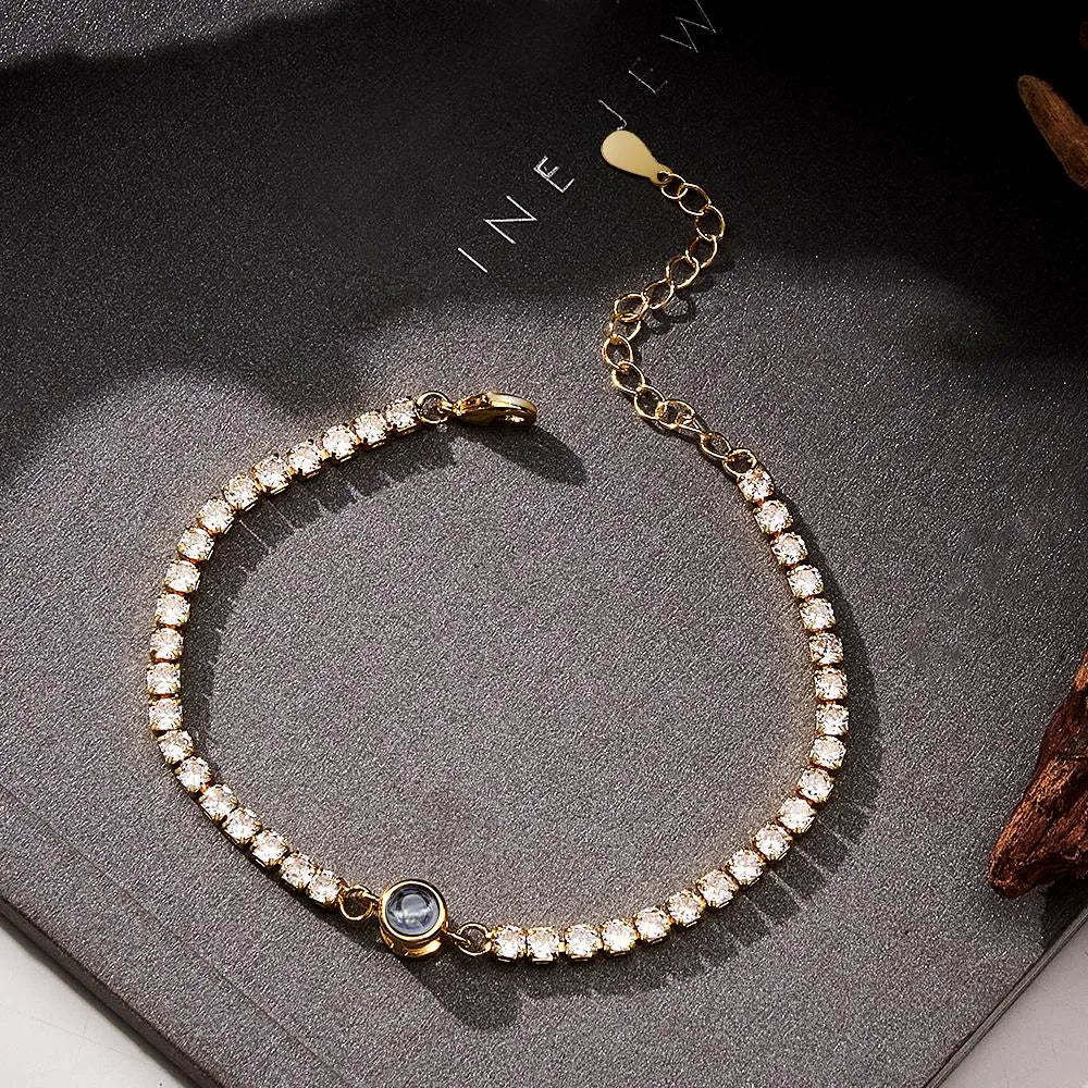 Bracciale Con Proiezione Fotografica Personalizzata, Braccialetto Da Tennis Alla Moda Con Tutti I Diamanti, Regalo Per Lei - 