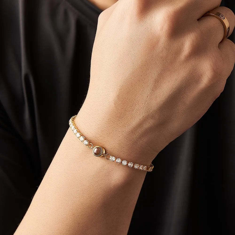 Bracciale Con Proiezione Fotografica Personalizzata, Braccialetto Da Tennis Alla Moda Con Tutti I Diamanti, Regalo Per Lei - 