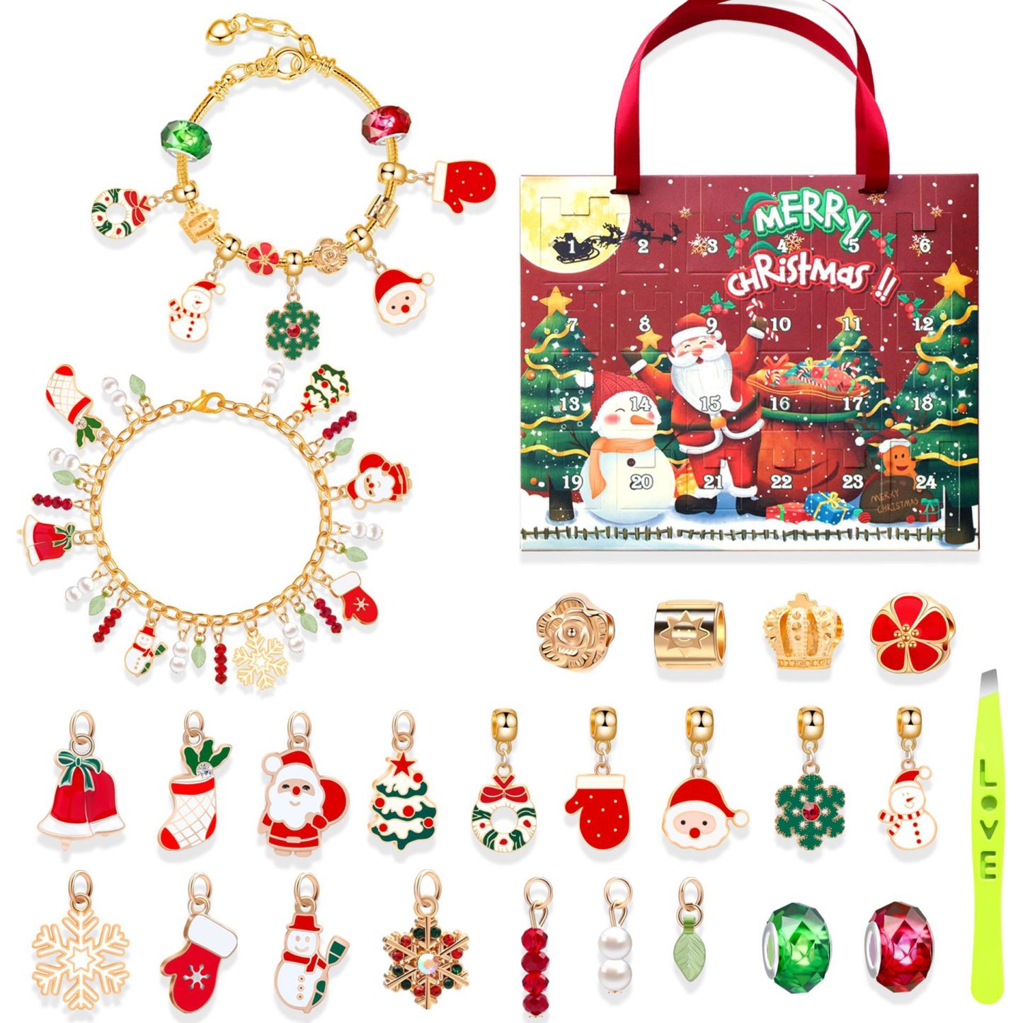 Scatola Cieca Di Natale, Set Di Braccialetti Di Perline Fai Da Te Fatti A Mano Per Bambini, 24 Scatole Regalo Di Gioielli Con Braccialetti In Scatola Cieca Puzzle Di Natale