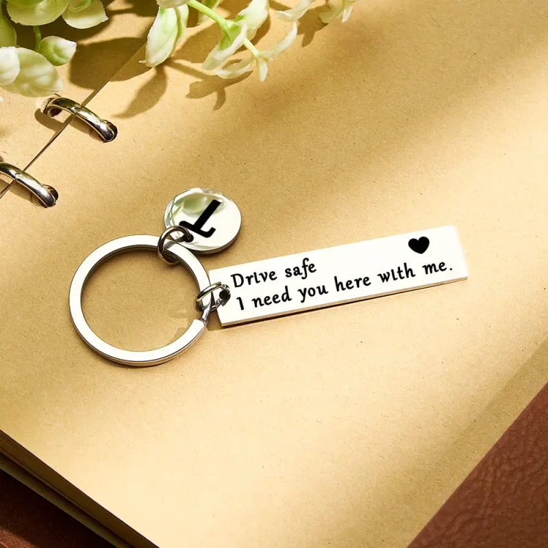 Personalized Drive Safe Keychain Initials Keychain Gift For Boyfriend I Need You Here with Me