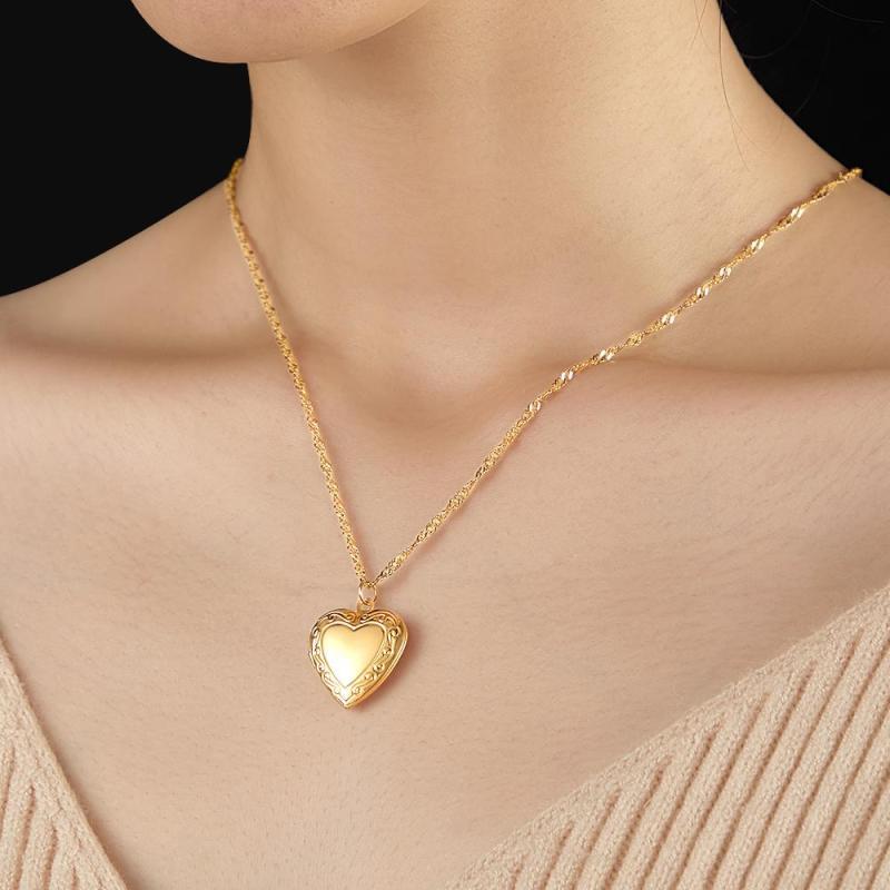 Gold Vintage Heart Locket Necklace Personalized Gift for Best Friend Sibling Christmas Gift