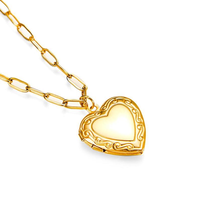Gold Vintage Heart Locket Necklace Personalized Gift for Best Friend Sibling Christmas Gift