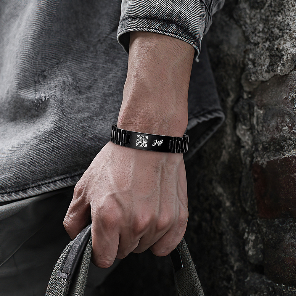 Bracciale Con Codice Personalizzato Per Uomo, Braccialetto Maschile Inciso In Acciaio Inossidabile, Regalo Per Lui - 