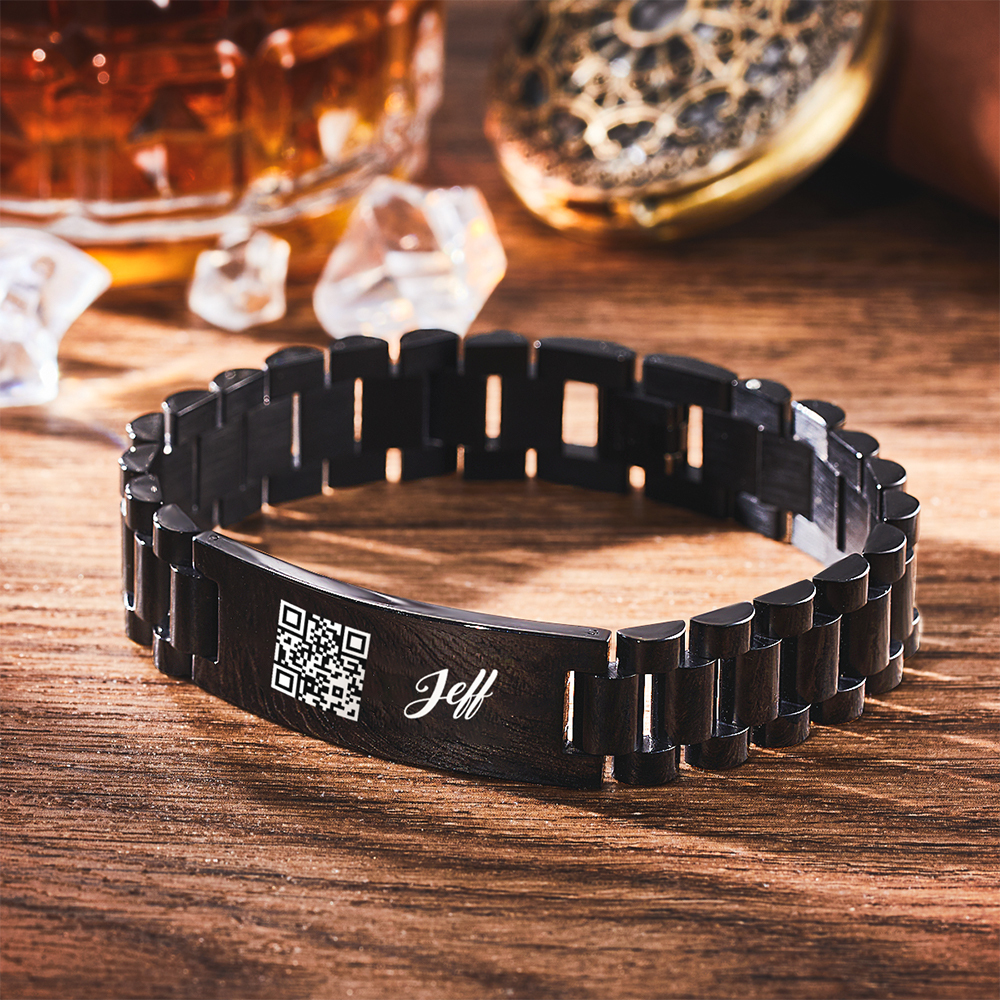 Bracciale Con Codice Personalizzato Per Uomo, Braccialetto Maschile Inciso In Acciaio Inossidabile, Regalo Per Lui - 