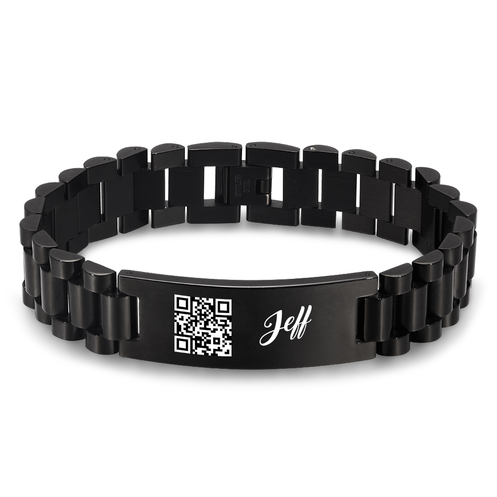 Bracciale Con Codice Personalizzato Per Uomo, Braccialetto Maschile Inciso In Acciaio Inossidabile, Regalo Per Lui - 