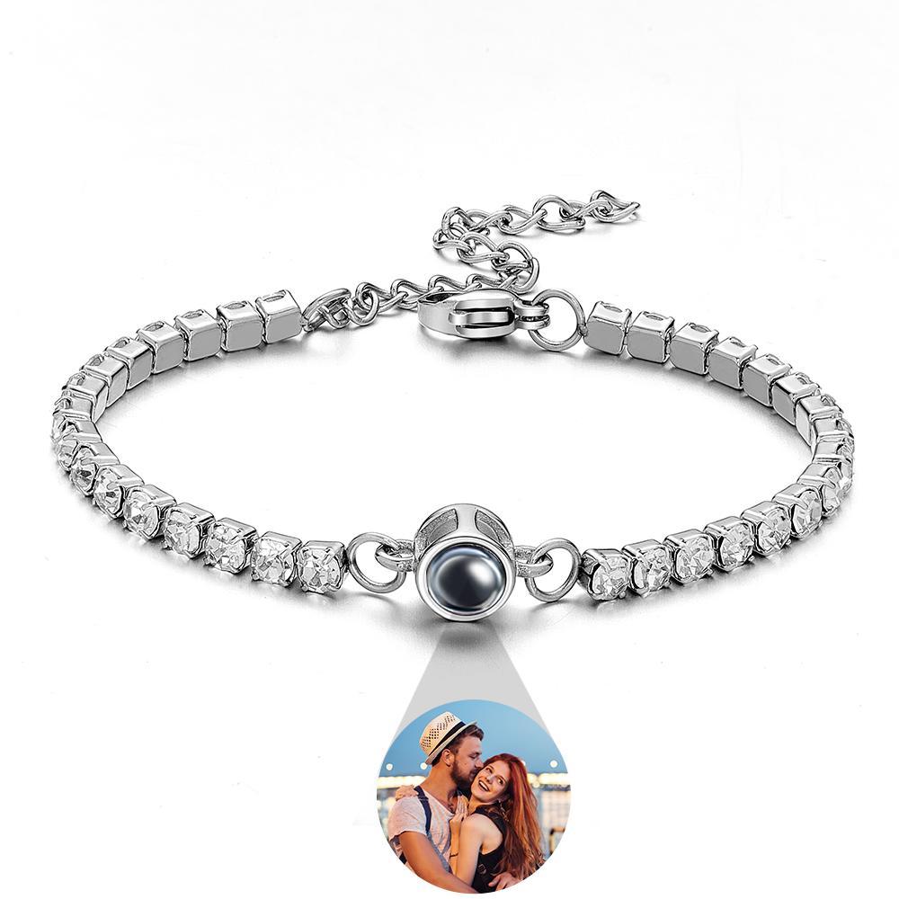 Bracciale Con Proiezione Fotografica Personalizzata, Braccialetto Da Tennis Alla Moda Con Tutti I Diamanti, Regalo Per Lei