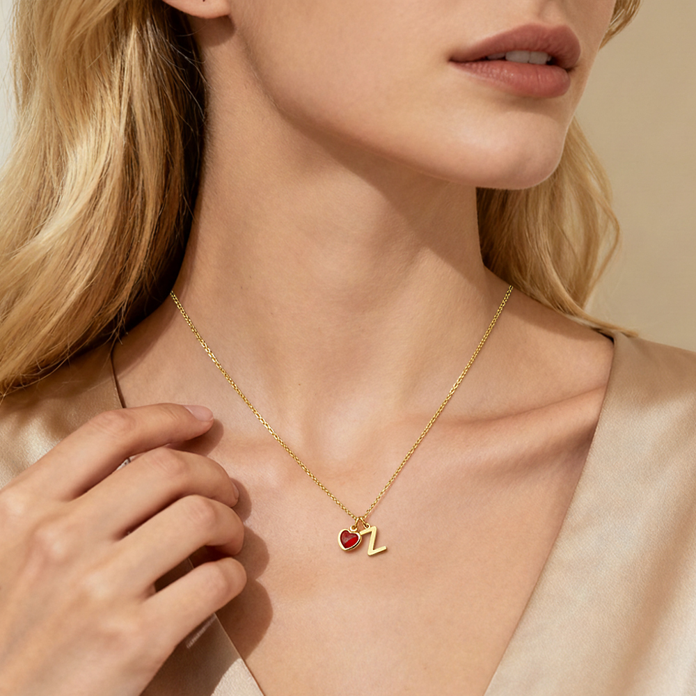 Collana Con Pietra Portafortuna A Forma Di Cuore Con Lettera Personalizzata, Regalo Di Anniversario, Compleanno E Natale Per Lei